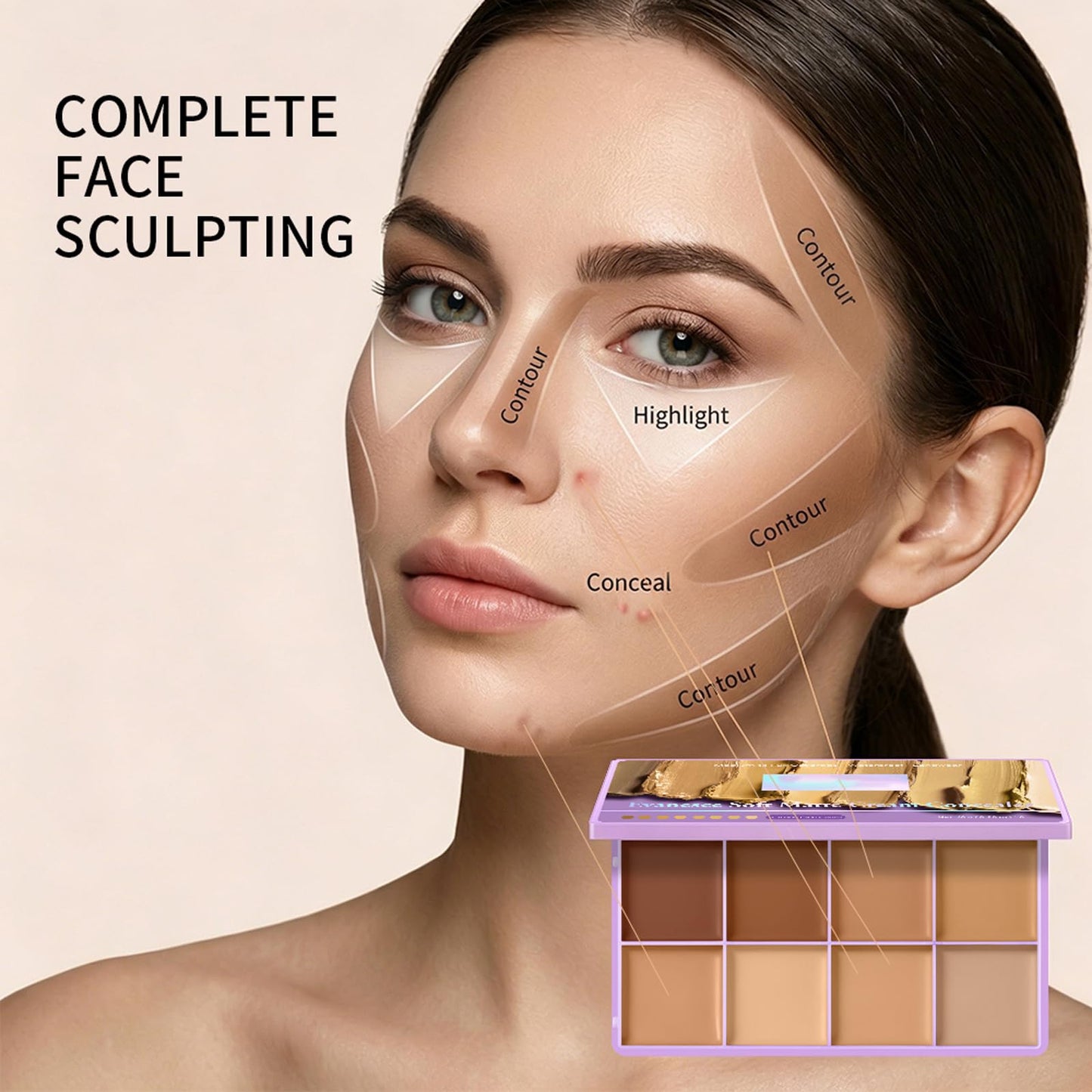 8 Colors Cream Concealer Palette, Soft Matte Full Coverage Contour Palette, Natural Matte Long Lasting Foundation Palette, Waterproof Blendable Face Make Up Pallete