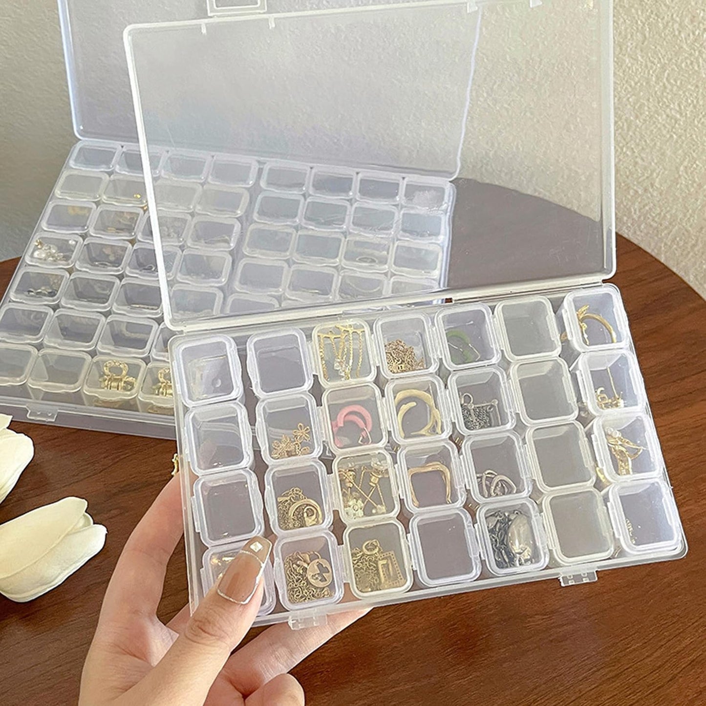 28Grids Adjustable Plastic Jewelry Box Clear DIY Bead Container Transparent Partitioned Storage Boxes