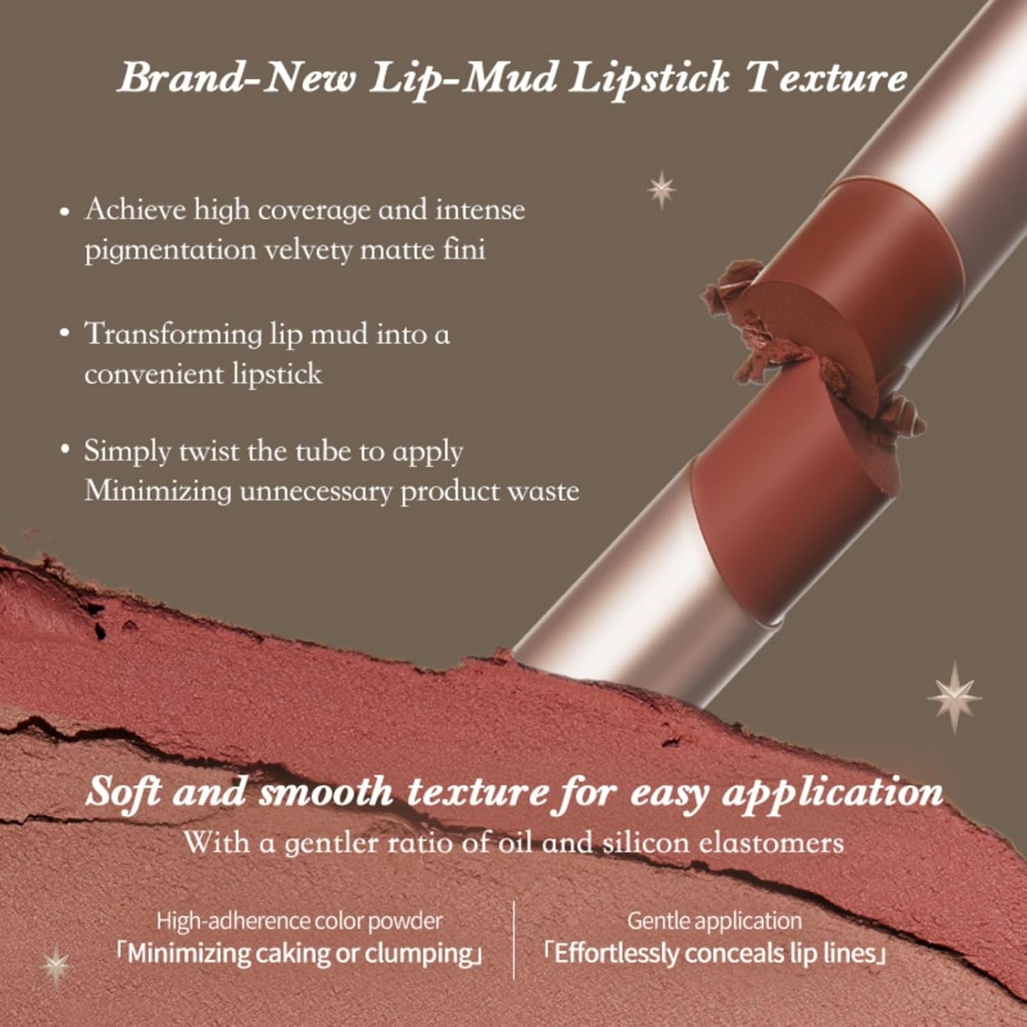 Little Angel Matte Lipstick - Ultra Silky Vegan Lip Mud Stick | Long Lasting Moisturizing Formula, Velvety Brown (C07 Golden Wheat)