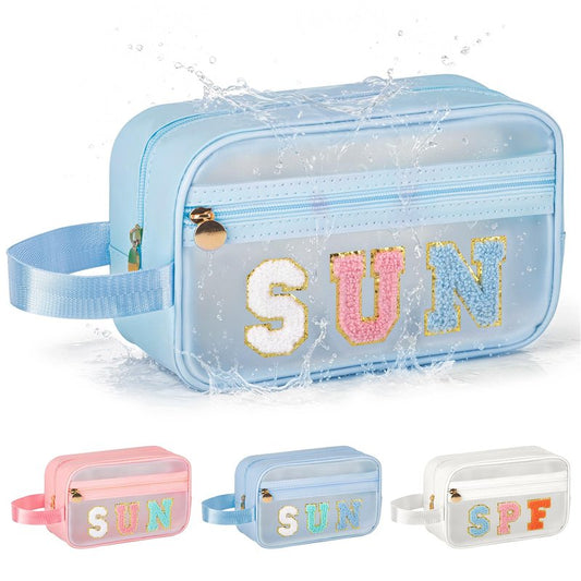 Kcjdd Clear Sunscreen Bags For Beach Pool With Handle, Waterproof Personalized Sun Bag Travel Toiletry Makeup Bag,Travel Beach Pool Summer Essentials SPF Bag For Women Girls(