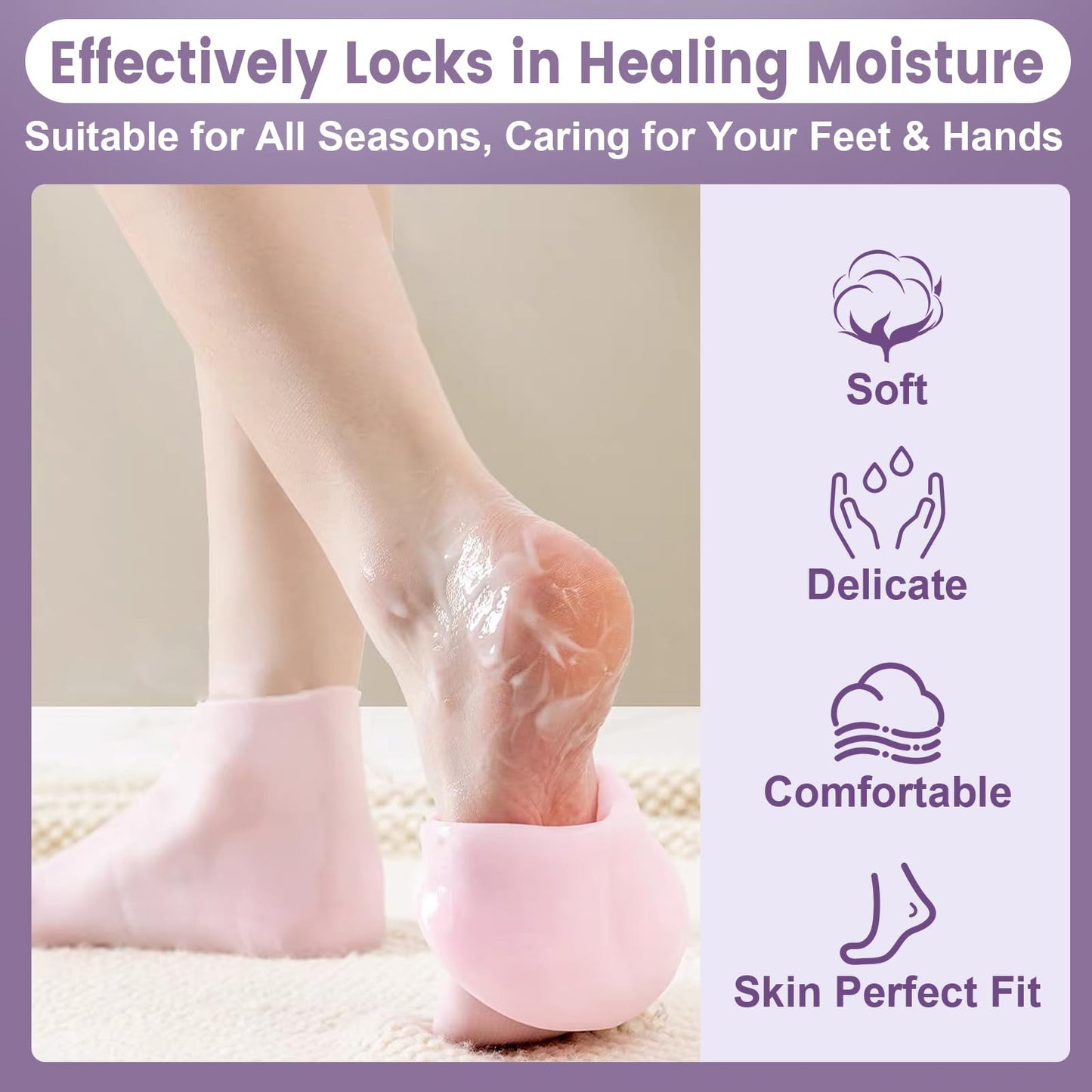 4 Pairs Silicone Socks Gloves Set for Dry Cracked Feet and Hands, Size 10