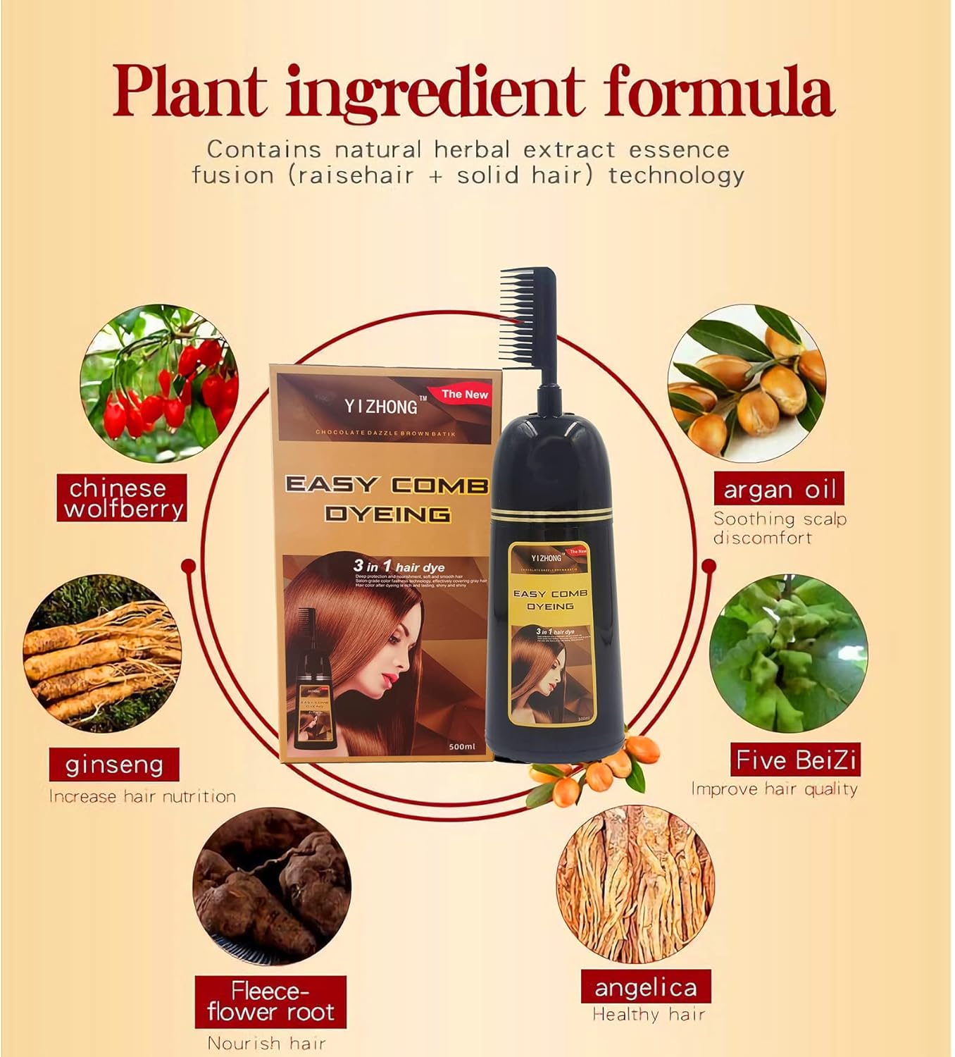 Dark Brown Hair Dye Shampoo - Permanent Color for 100% Gray Coverage | Easy Comb Application