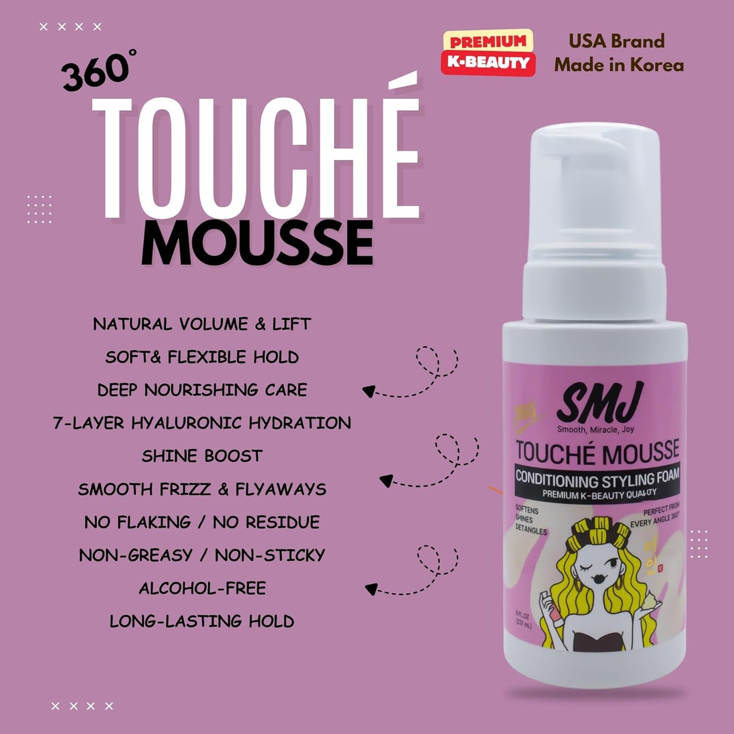Curl Defining Foam - 360° Touché Mousse for Frizz Control & Flexible Hold | Ideal for Natural Hair, Braids & Protective Styles | 8 FL OZ