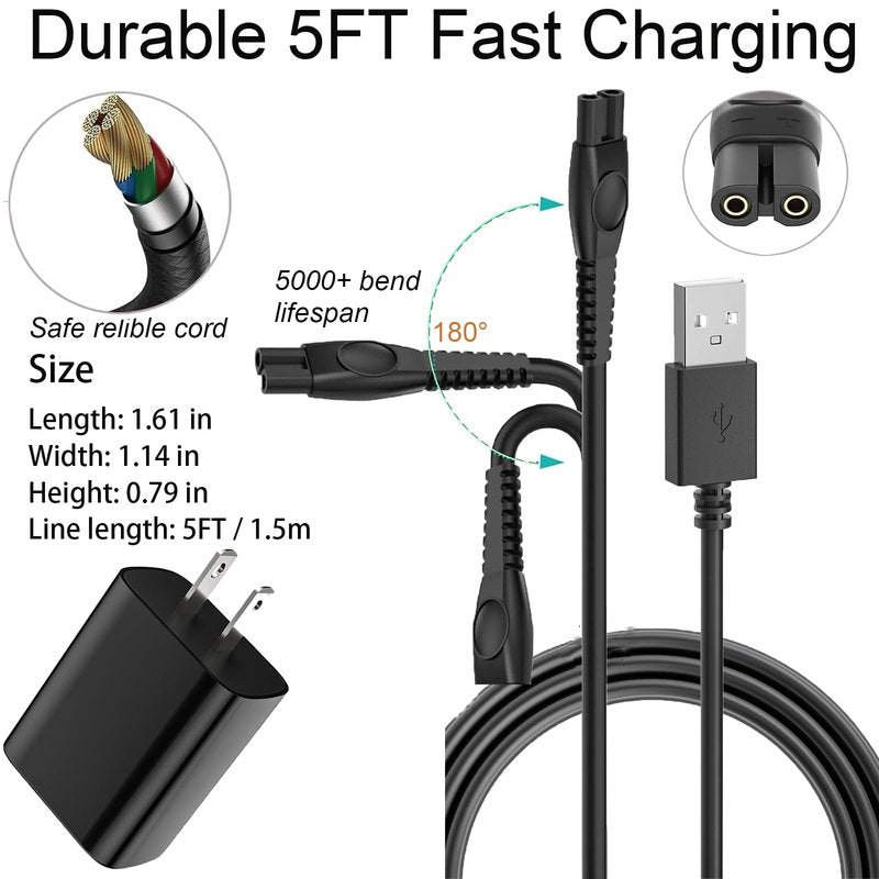 5V1A USB Charger Fit for Philips Norelco One Blade QP2724 QP2834 QP1924 QP1324 QP4530 QP4631 QP6542 QP6552 MG5910 MG7910 MG9510 MG9520 for Phillips Razor Electric Trimmer Charging Cord