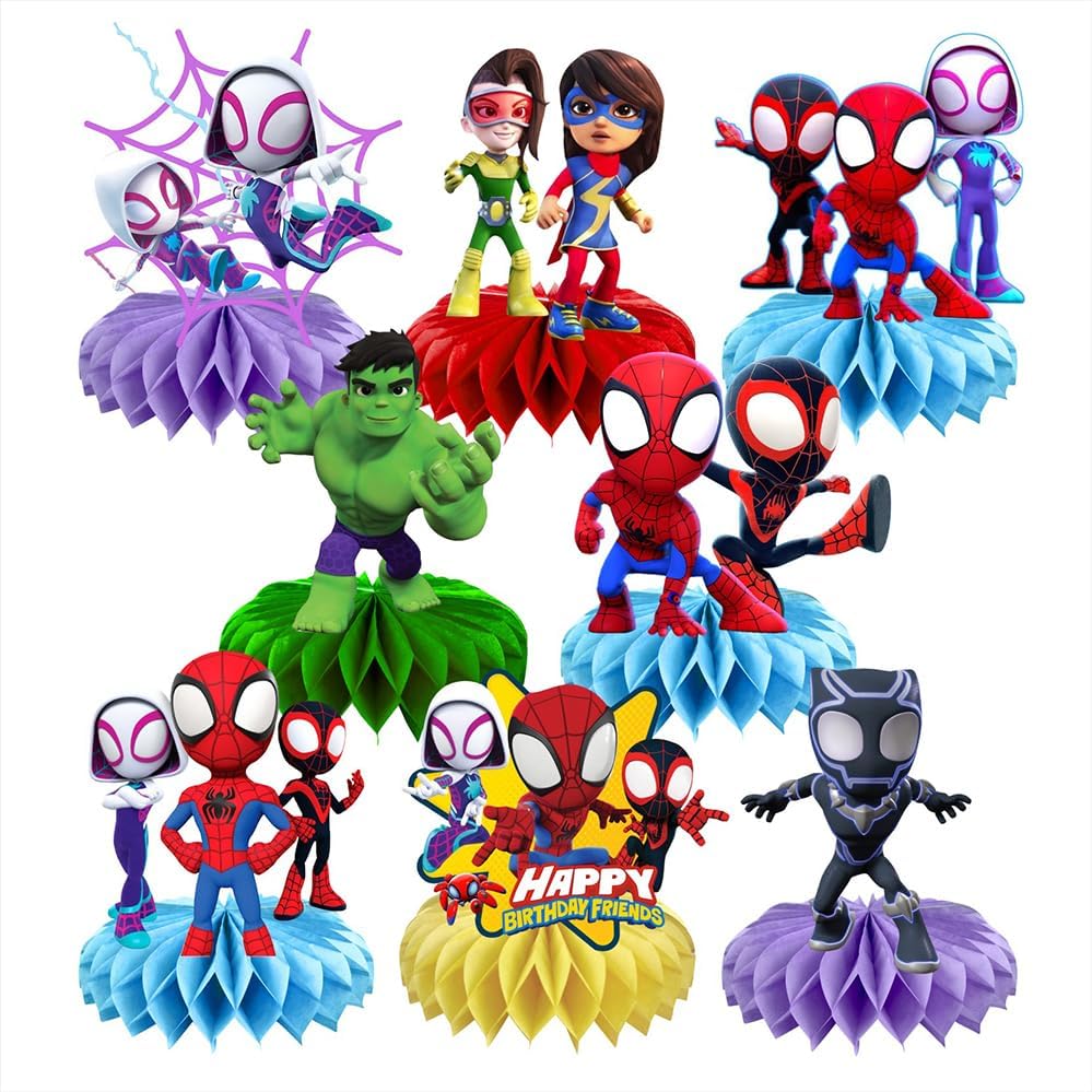 Spider Honeycomb Table Centerpiece - 8Pcs Cartoon Birthday Party Decorations for Kids