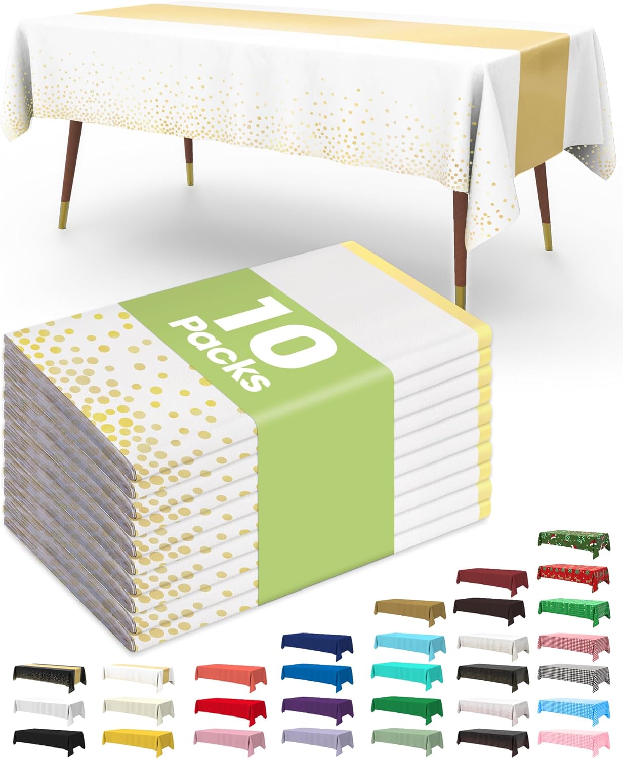 Plastic Table Cloths - 10 Pack Disposable 54 x 108 Inch for Parties, Picnics & Weddings | Rectangle White