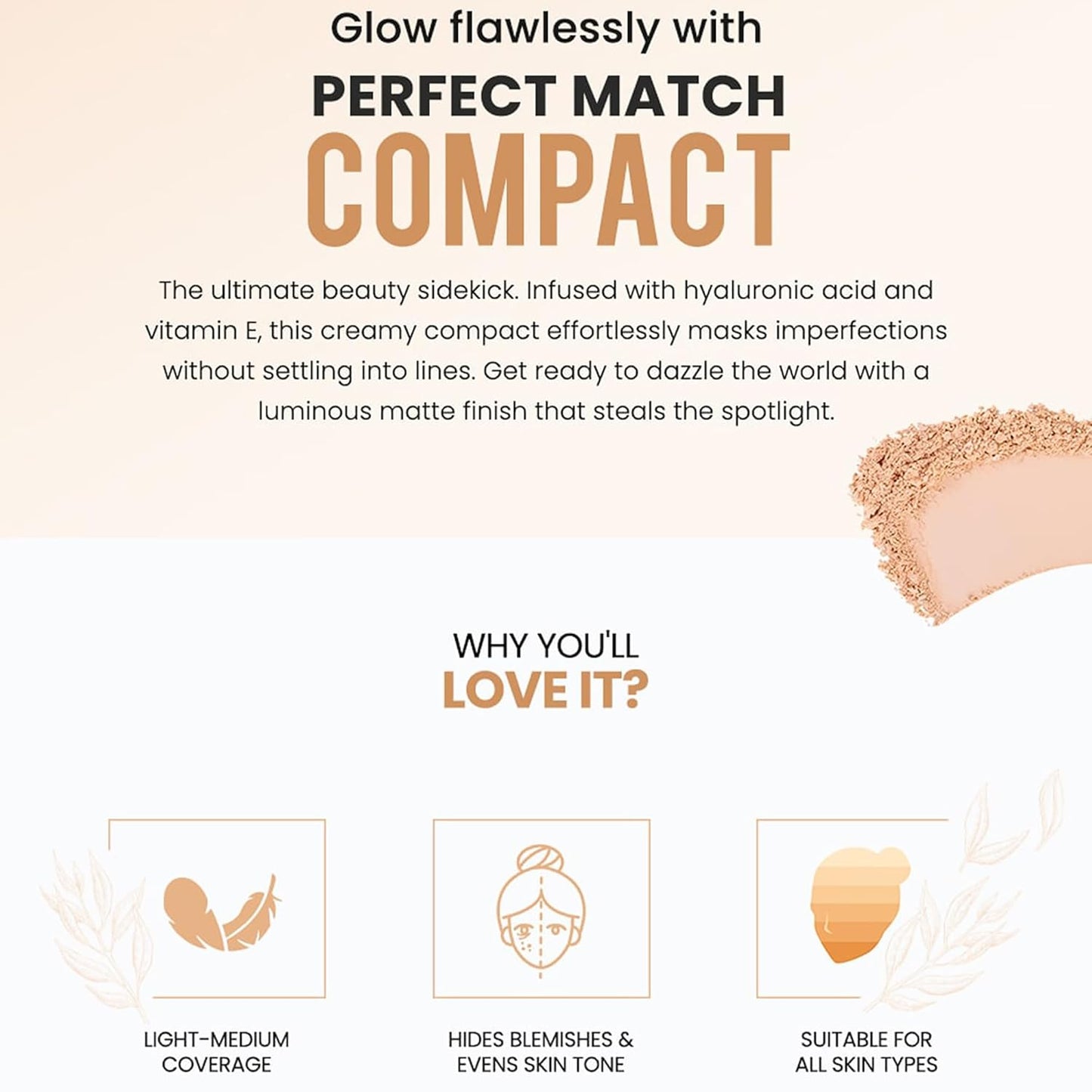 Perfect Match Compact - Pressed Powder Foundation with Hyaluronic Acid & Vitamin E | 001 Classic Ivory - 0.3 oz