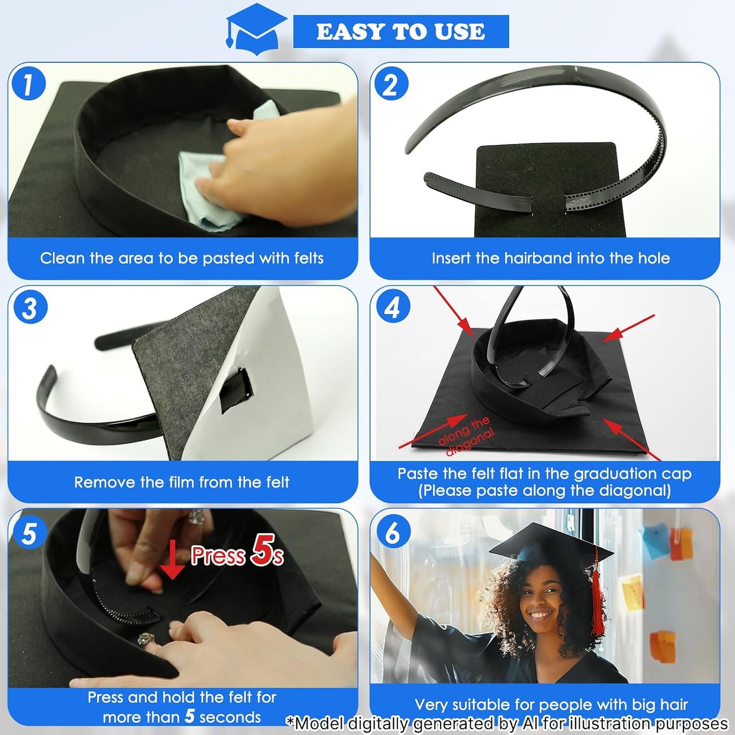 Graduation Cap Headband - Firm Anti-Fall Hairband for Graduates | Perfect Gift for Students & Women