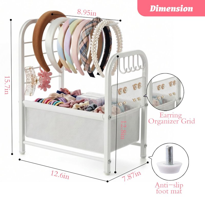 PVRUILER Headband Holder Stand, Metal Hair Accessories Organizer with Divided Storage Box, for Headbands, Hair Ties, Clips & Earrings