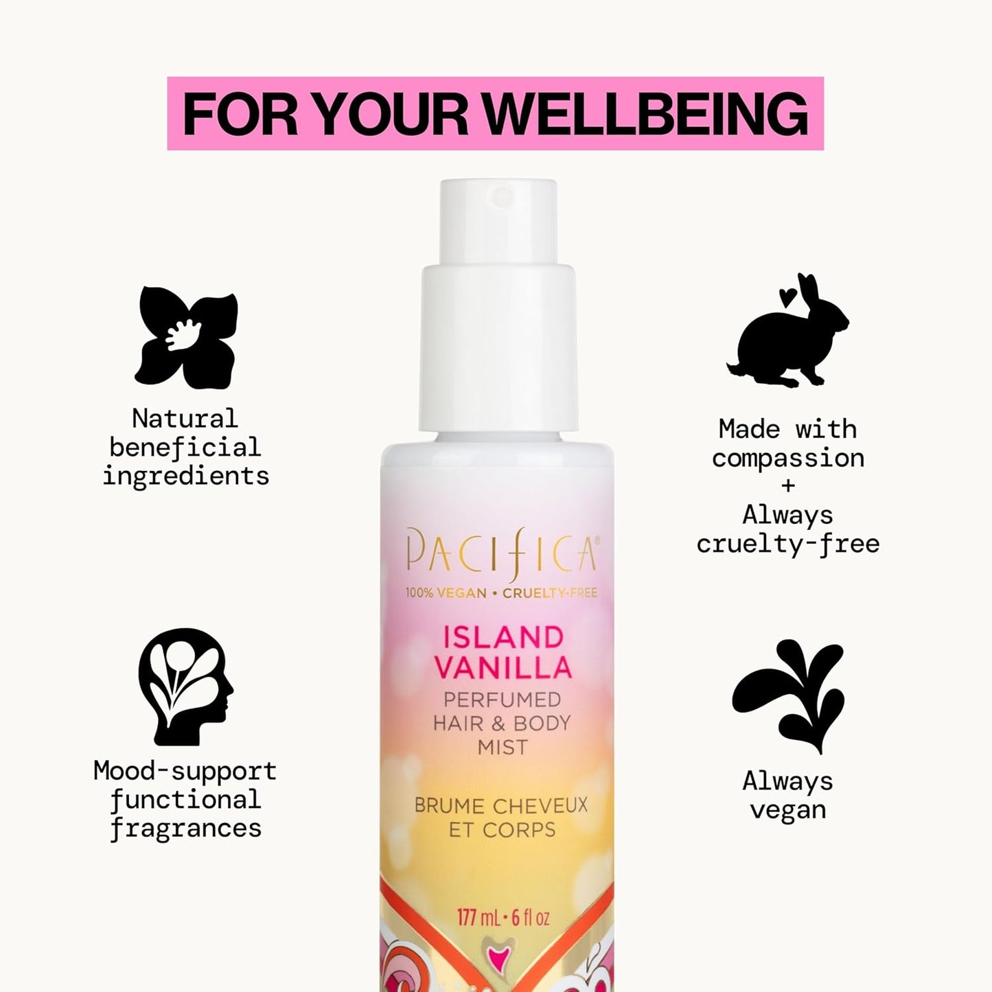 Pacifica Island Vanilla Hair Mist | Mood-Lifting Perfume Spray, Paraben-Free, Vegan, 6 oz
