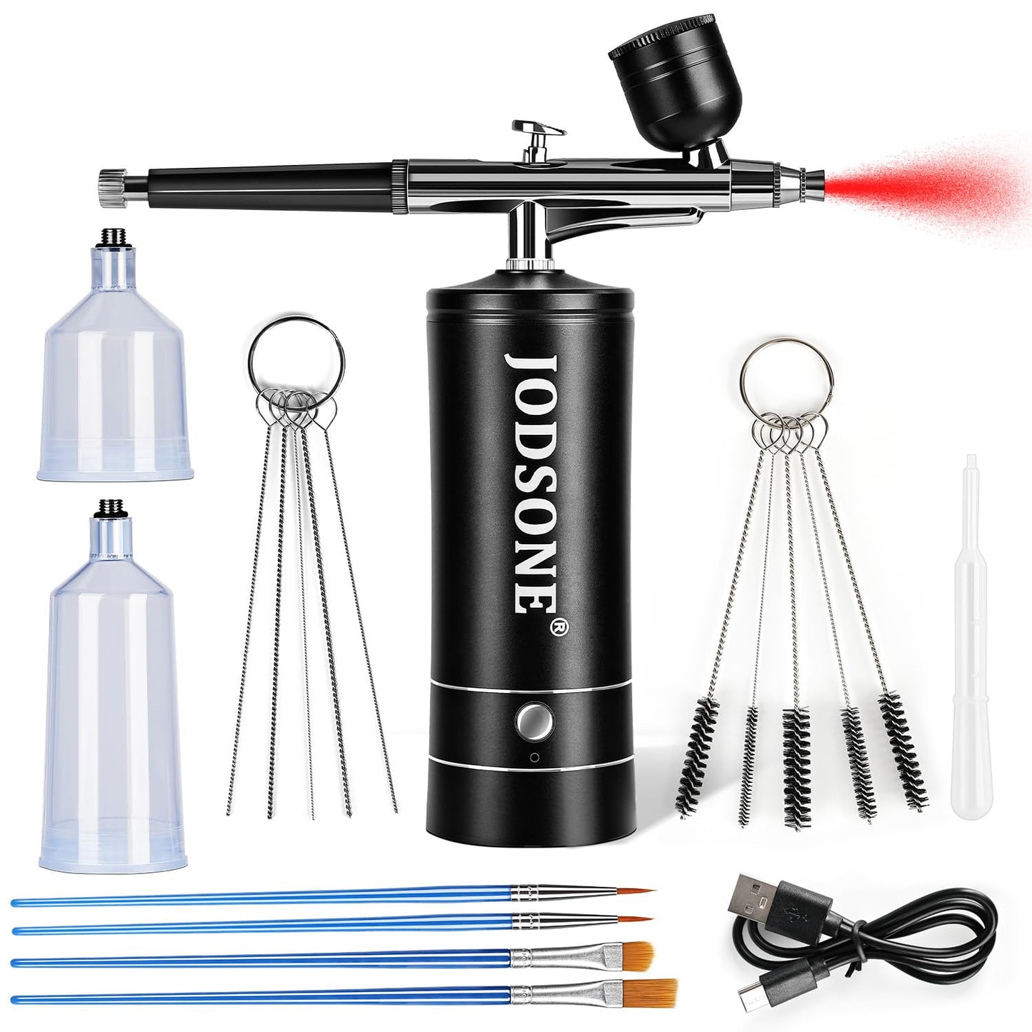 Airbrush Kit - Rechargeable Spray Compressor with 3 Pressure Settings | Cordless Air Brush for Nail Art, Makeup, Cake Decorating, Model Painting - Black