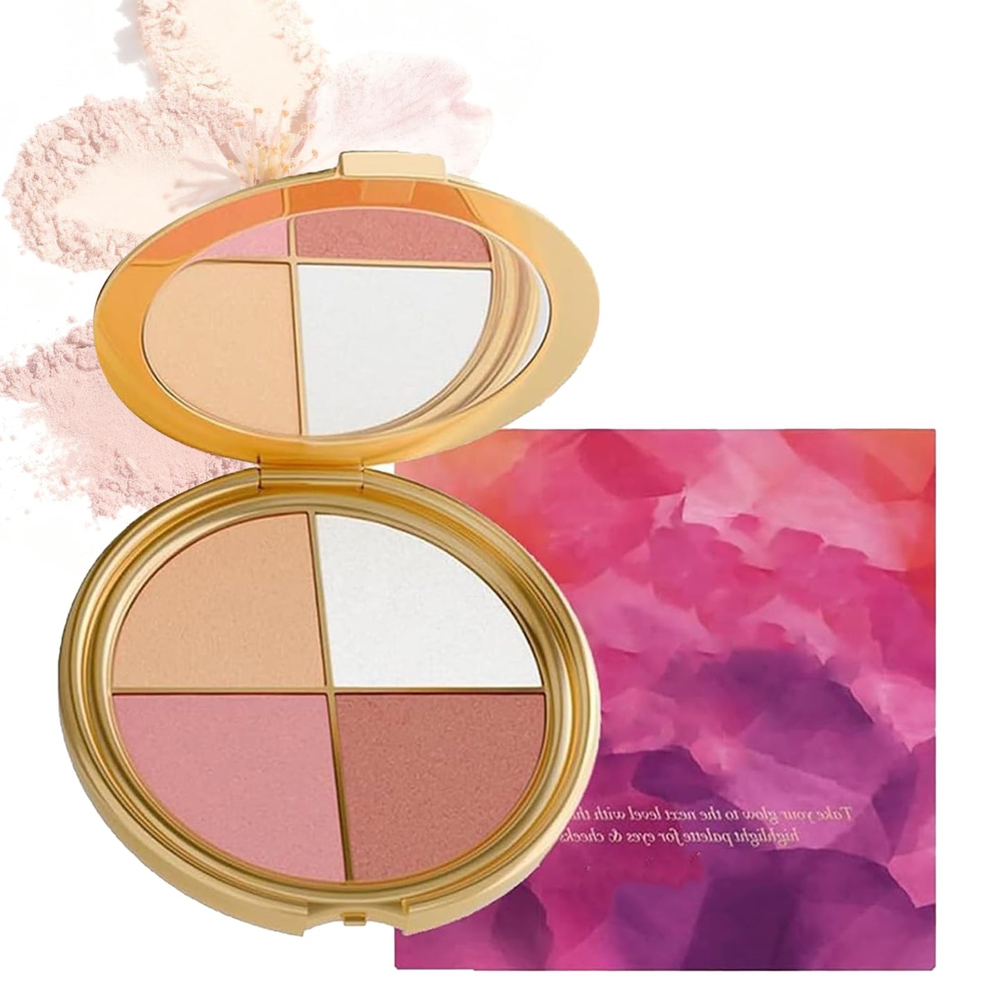Glow Palette - 4-in-1 All-in-One Makeup Palette with Highlighter, Blush, Eyeshadow & Contour Quad Palette, Silky Blending & Long-Lasting for All Skin Tones, Travel-Friendly Compact