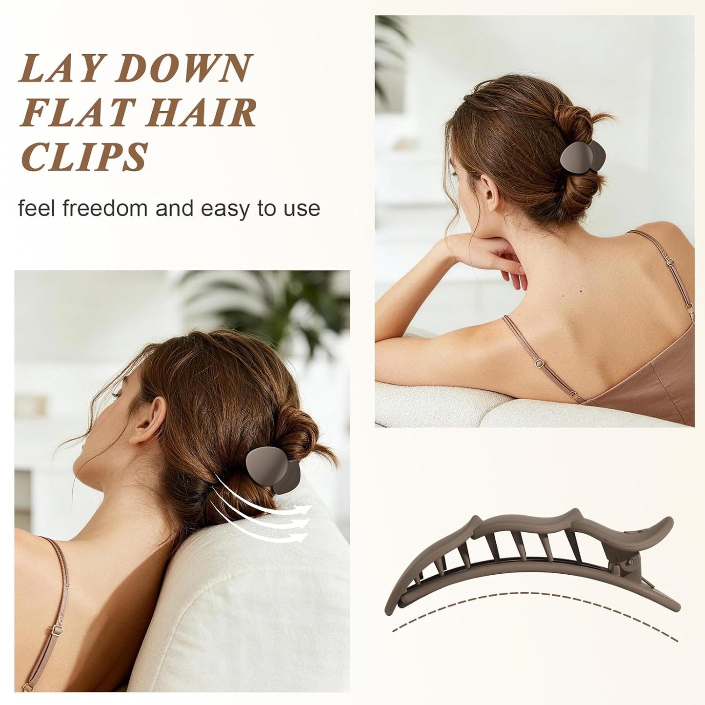Medium Flat Hair Clips - Strong Hold French Claw Clips for Thick & Thin Hair | Non-Slip Duckbill Design, 4-Pack in Beige, Brown & Black