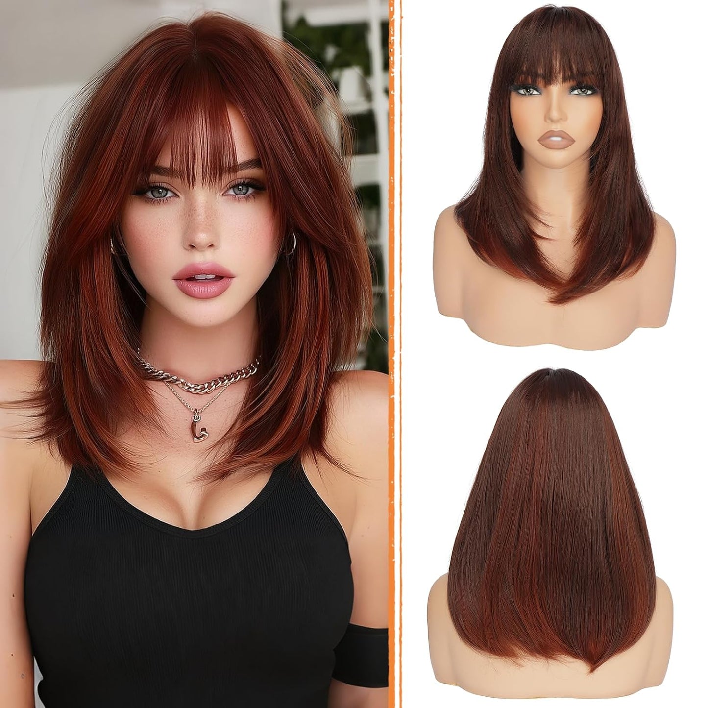 Blonde Bob Wigs with Bangs - Shoulder Length Straight Synthetic Hair | 16 Inch Platinum Blonde