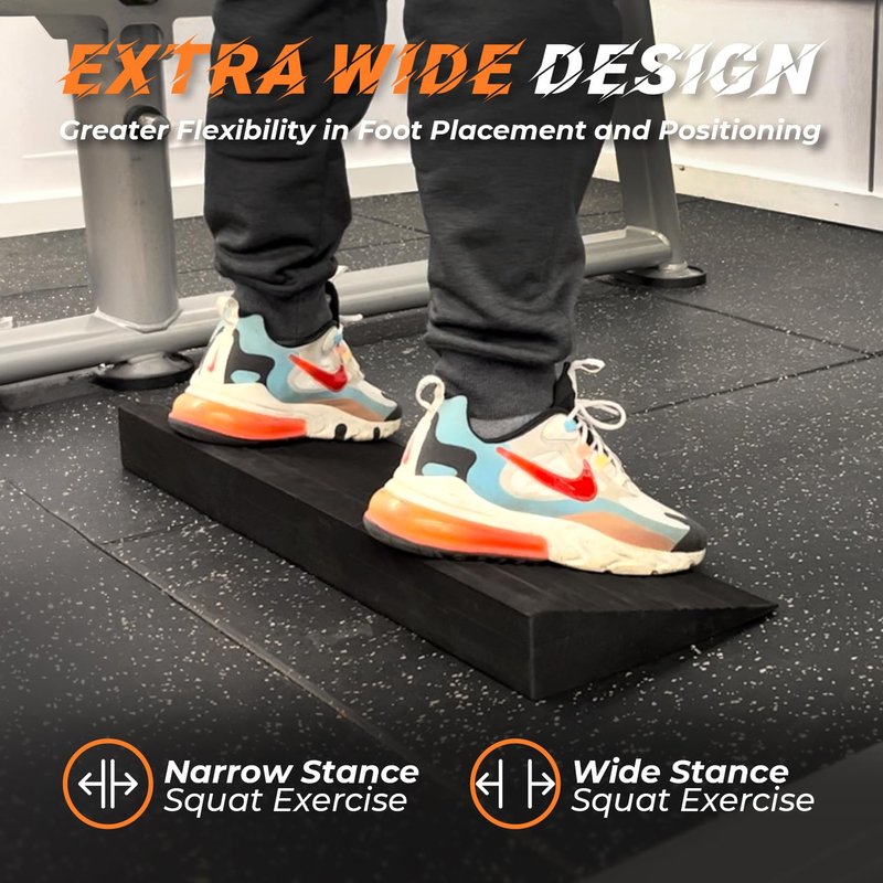 Squat Wedge Block - Large One-Piece Slant Board for Heel Elevated Squats, Knees Over Toes & Calf Stretches - Weightlifting & Recovery Training