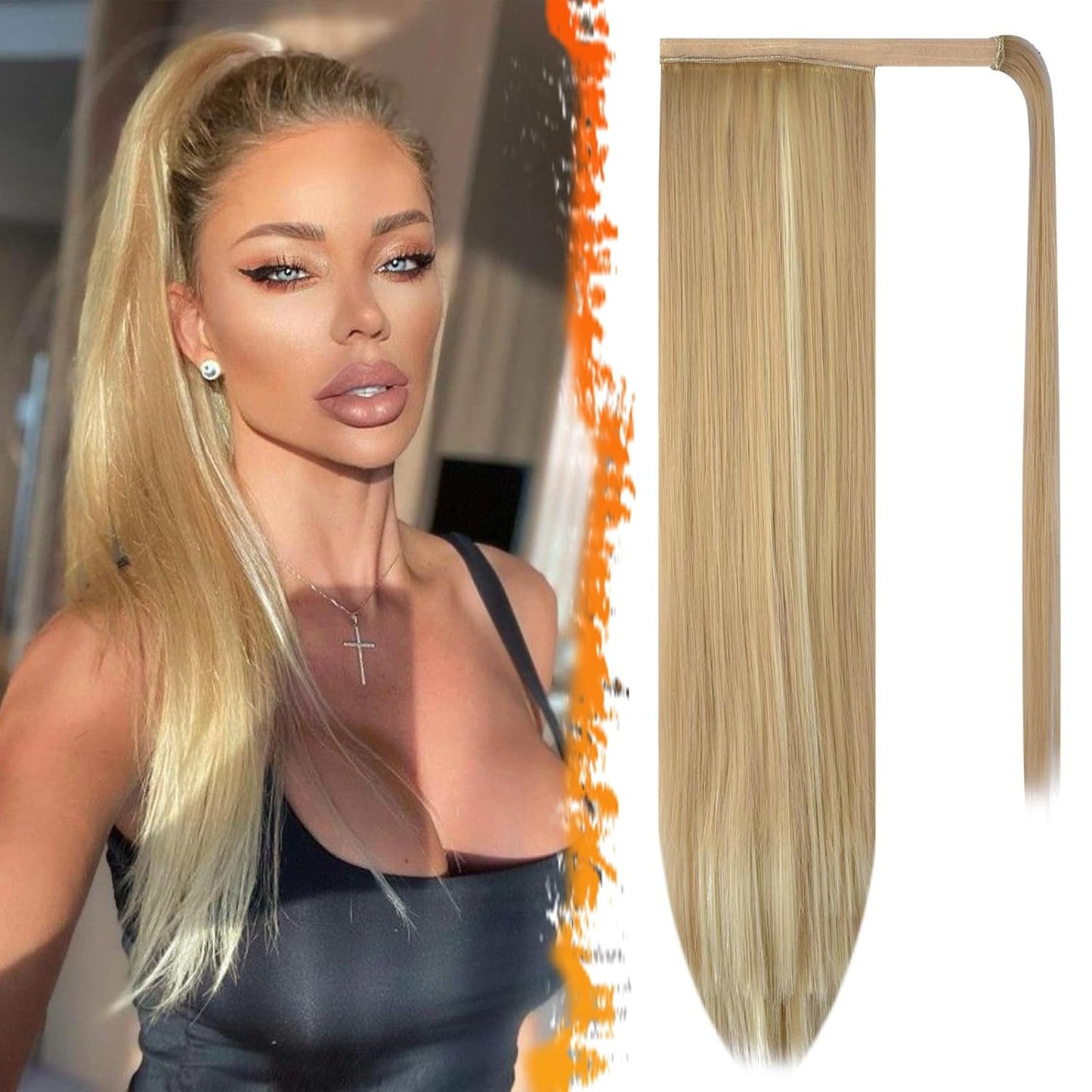 Dark Brown Straight Ponytail Extension - 28 Inch Clip-In Hairpiece for Women | Synthetic Wrap Around Style