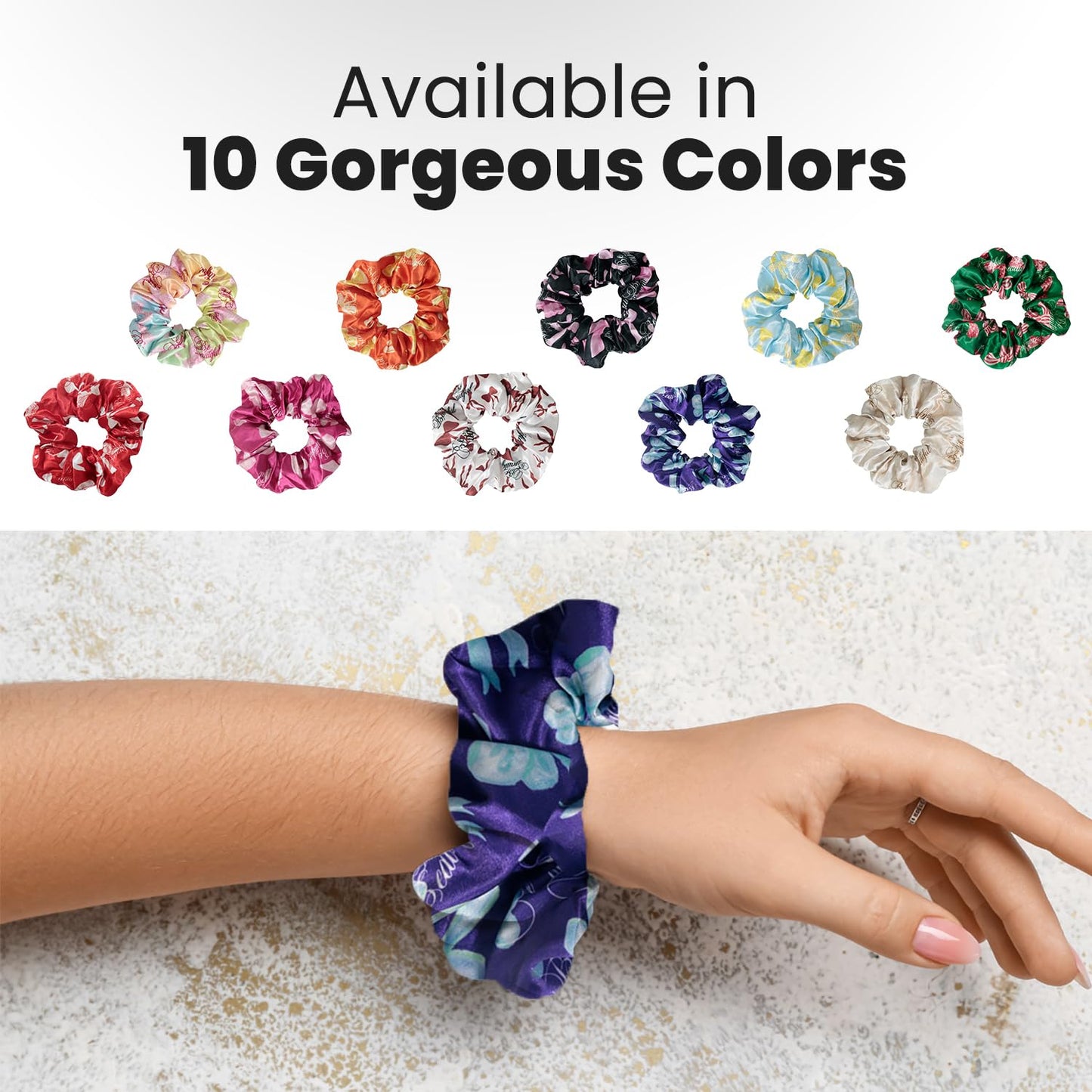 Cute Design Scrunchies - Elastic Hair Ties for All Hair Types | XL Soft Ponytail Set with Ribbon