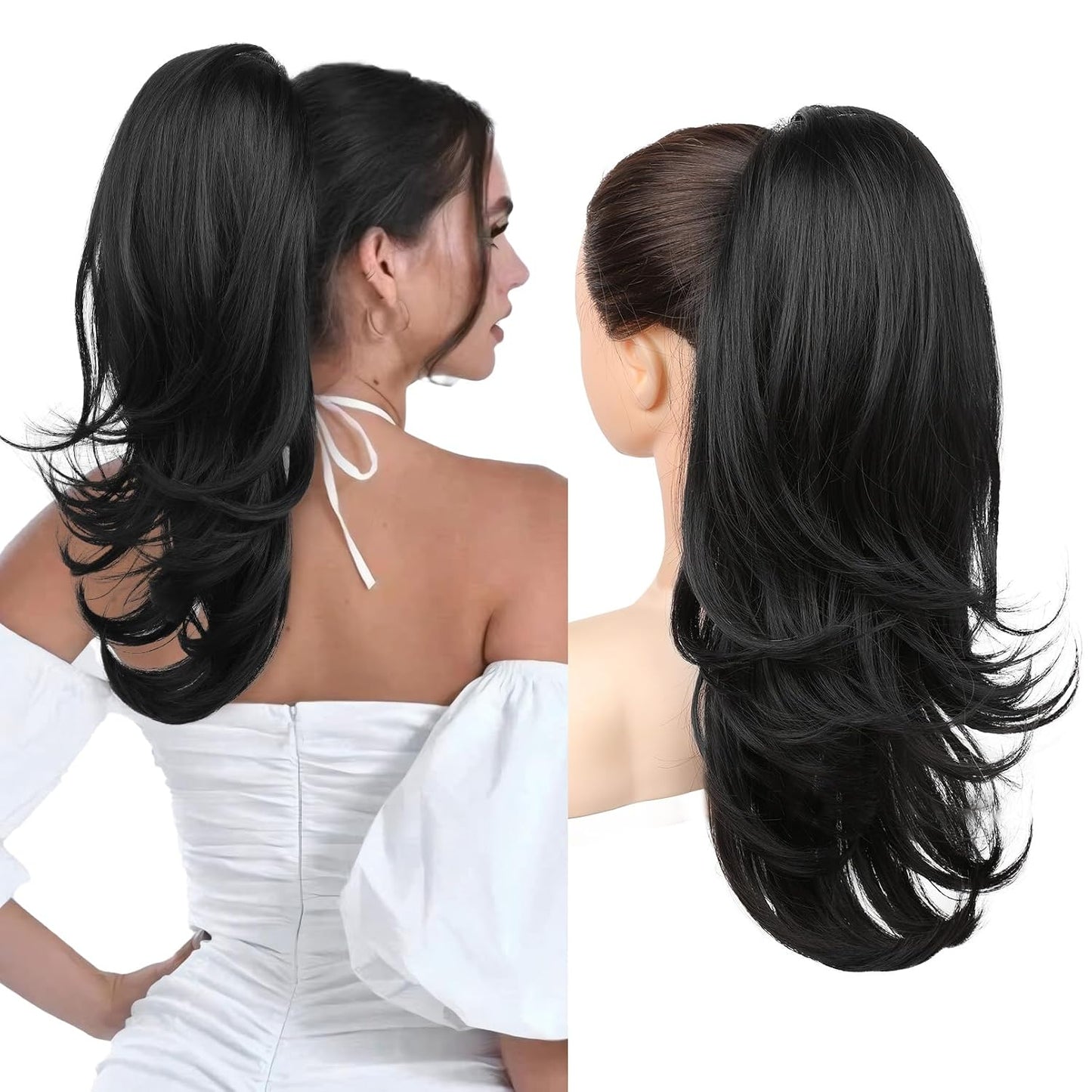 Ponytail Extension for Women - 20 Inch Drawstring Hairpiece | Soft Natural Look in Grey/Silver/White Mix