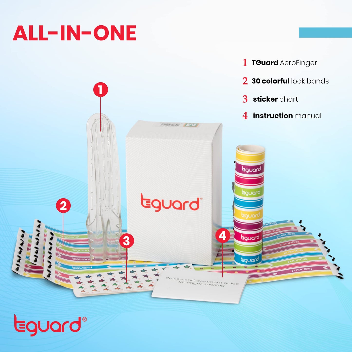 TGuard AeroFinger Anti-Finger Sucking Guard – Finger Sucking Prevention Kit, Deterrent to Stop Finger Habit, Washable Secure-Fit Guard for Kids, Large (Kids 70 lbs & Up), Ages 7 and Up, Made in USA