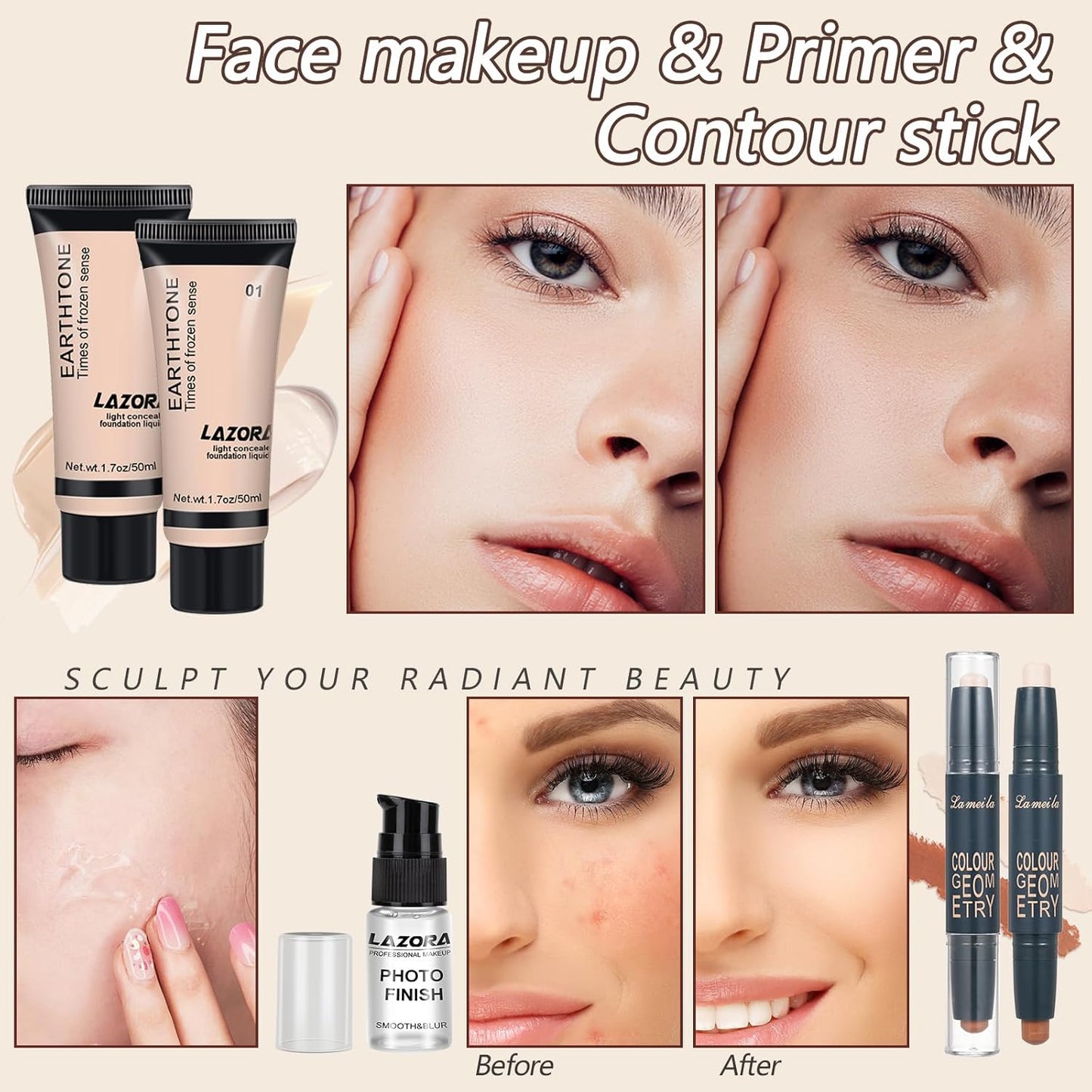 Makeup Kit for Women - 18 Colors Eyeshadow Palette & Foundation | Complete Set for Teen Girls & Beginners