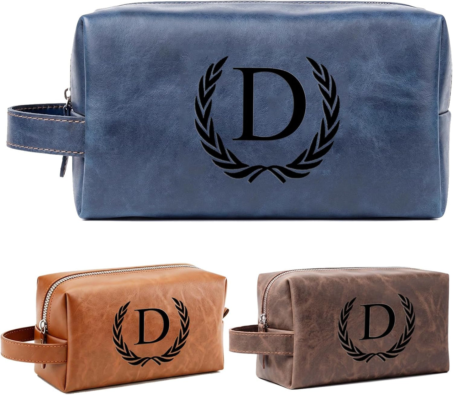 Personalized Leather Toiletry Bag for Men | Engraved Initial Waterproof Travel Bag - Dark Brown