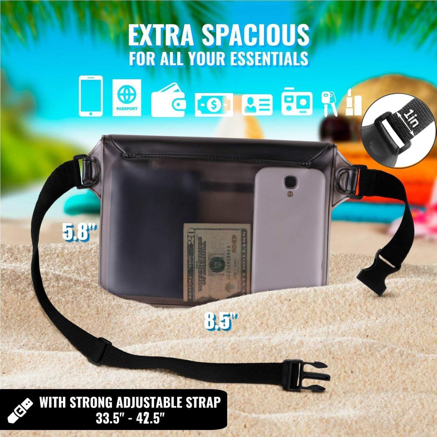 AiRunTech Waterproof Fanny Pack - Dry Bag for Phone, Passport & Wallet | Ideal for Travel, Beach & Kayaking