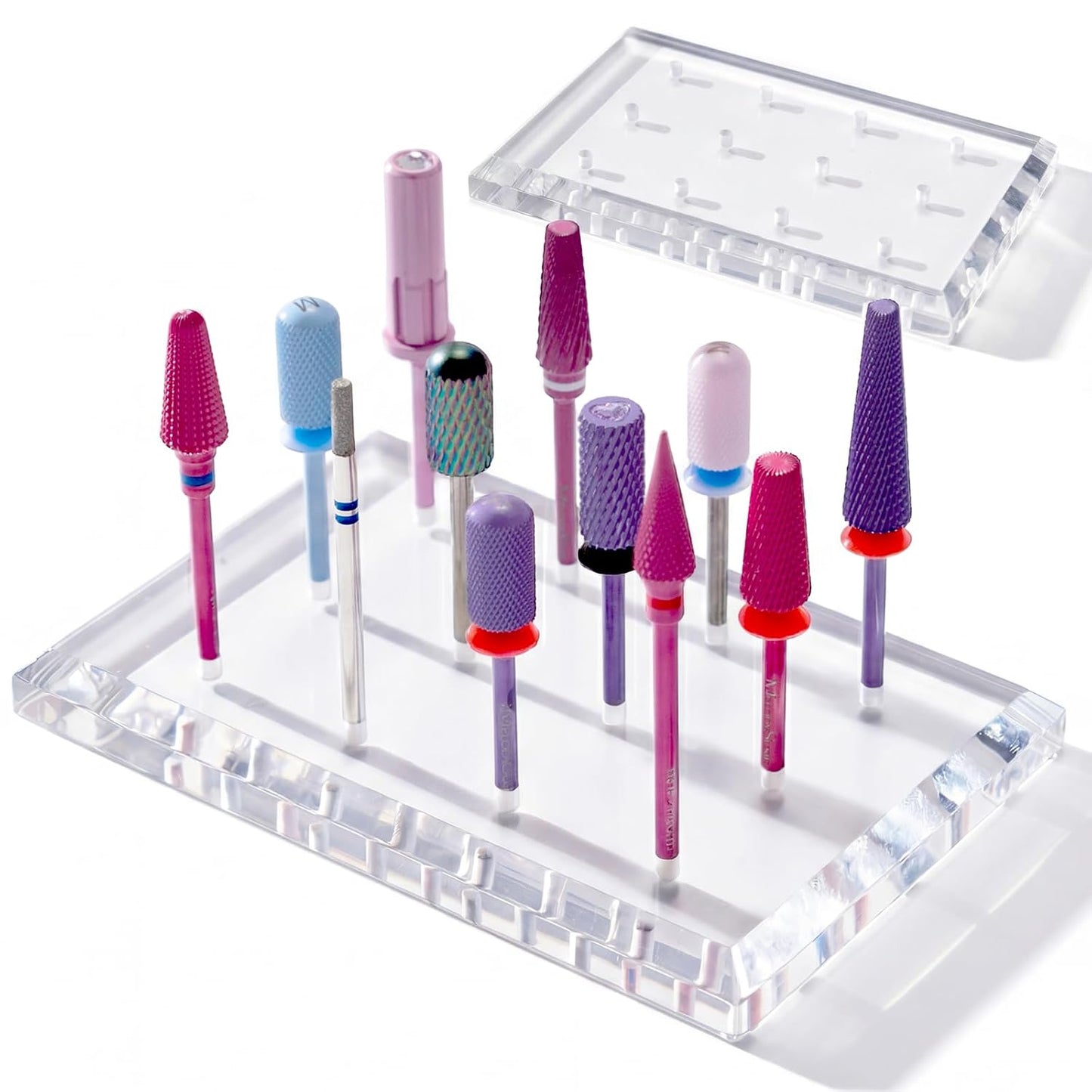 Nail Drill Bits Holder - 12-Hole Acrylic Organizer for Salon & Home | Sturdy Rectangular Design