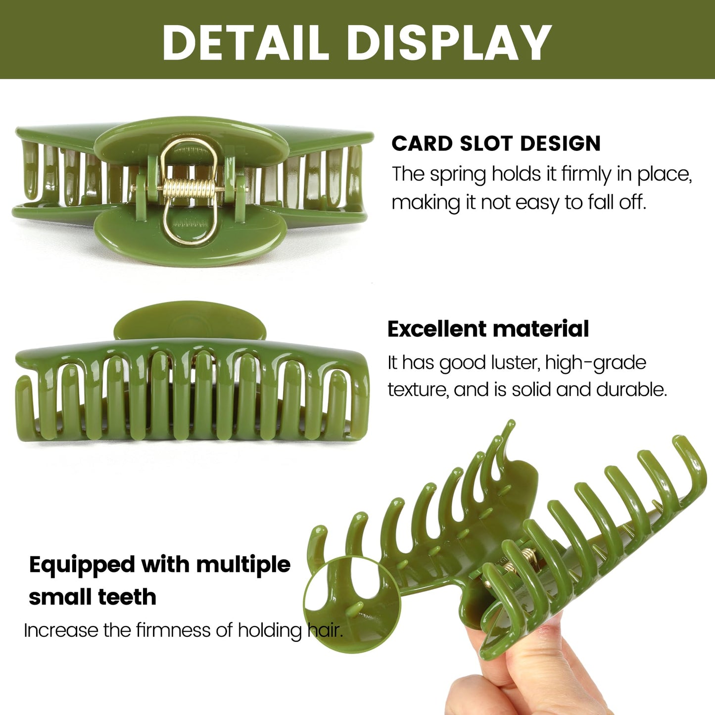 4.2 Inch Large Hair Claw Clips - Non Slip Jaw Clips for Thick Curly Hair, Strong Hold for Active Lifestyles Workout, Yoga, Office 2PCS Set (Green, Blue)