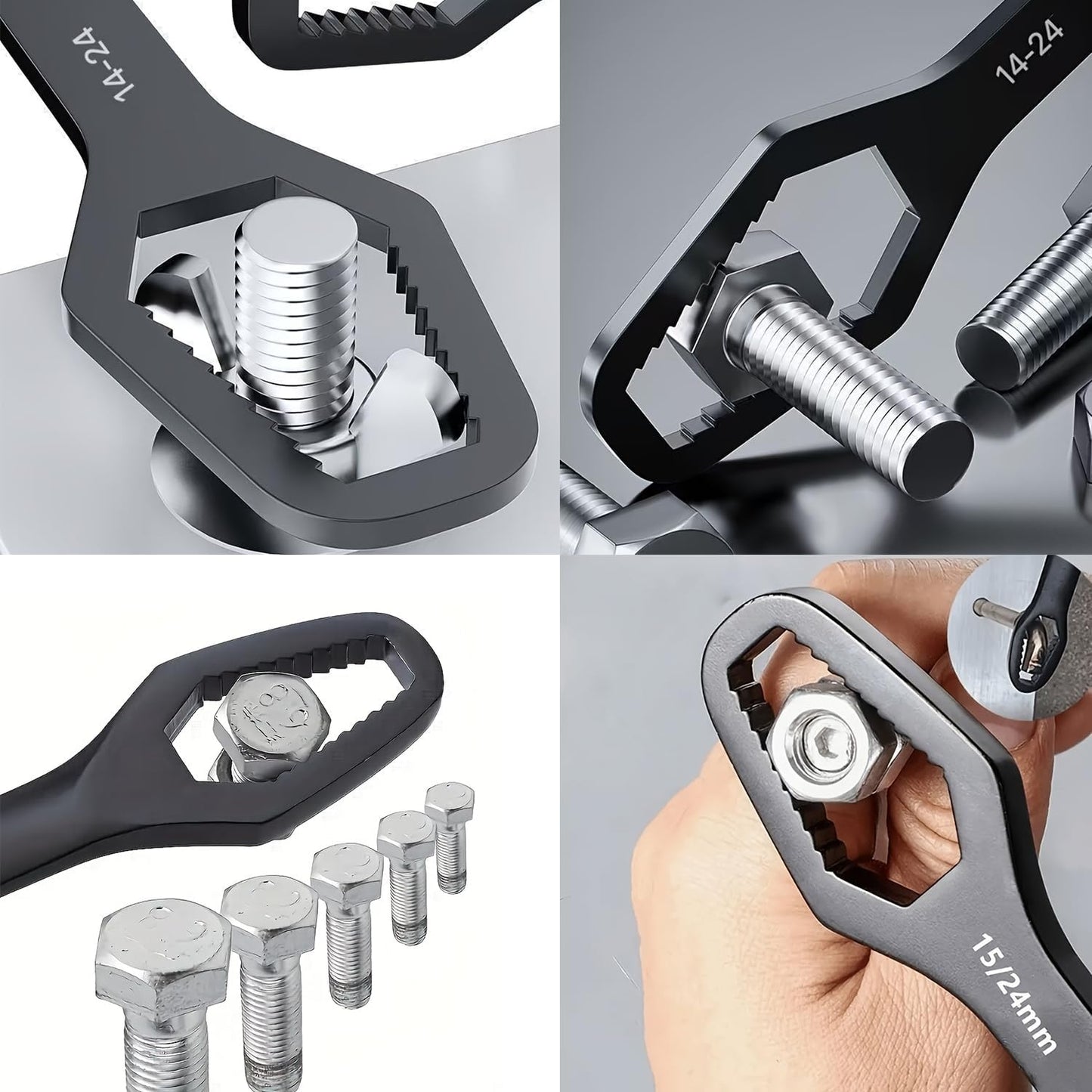 Universal Adjustable Wrench Set - 2-Piece Double-End Spanner for 3–24mm Nuts | Chrome Vanadium Steel, Space-Saving Design