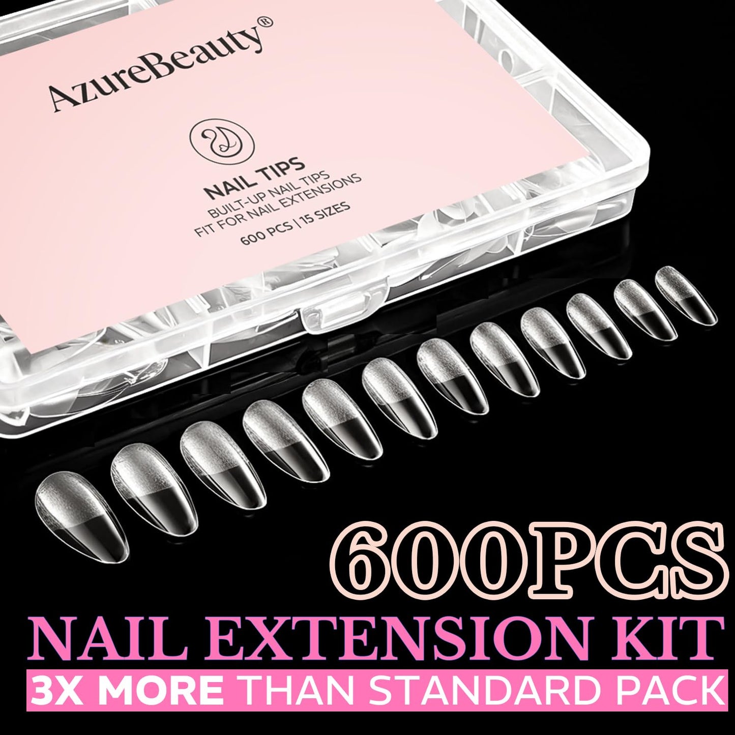 Medium Almond Nail Tips - 600pcs Pre-Etched Soft Gel Acrylic False Nails | Half Matte Full Cover for DIY Manicure