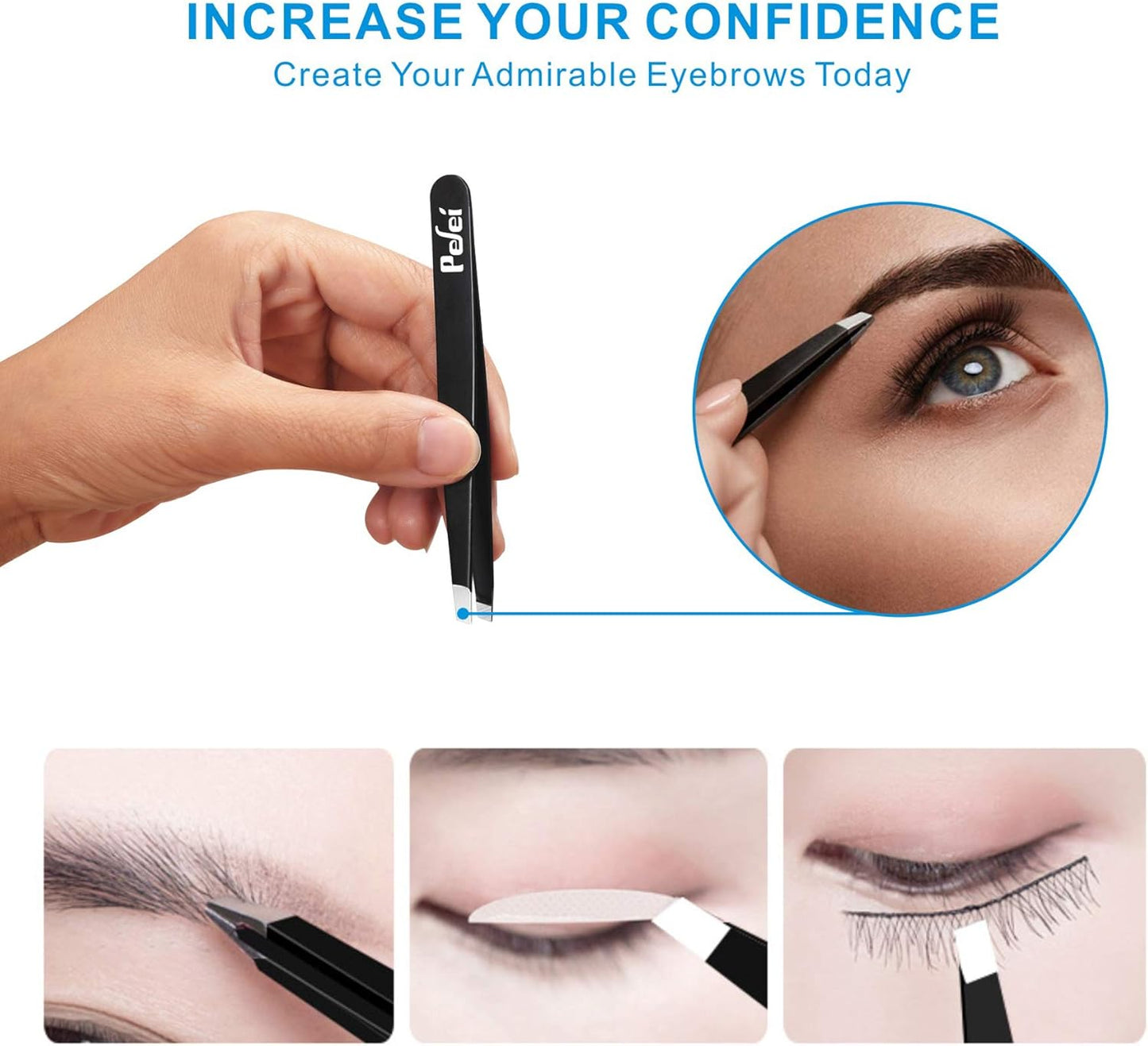Professional Stainless Steel Tweezers Set - Precision Eyebrow & Facial Hair Removal | Black