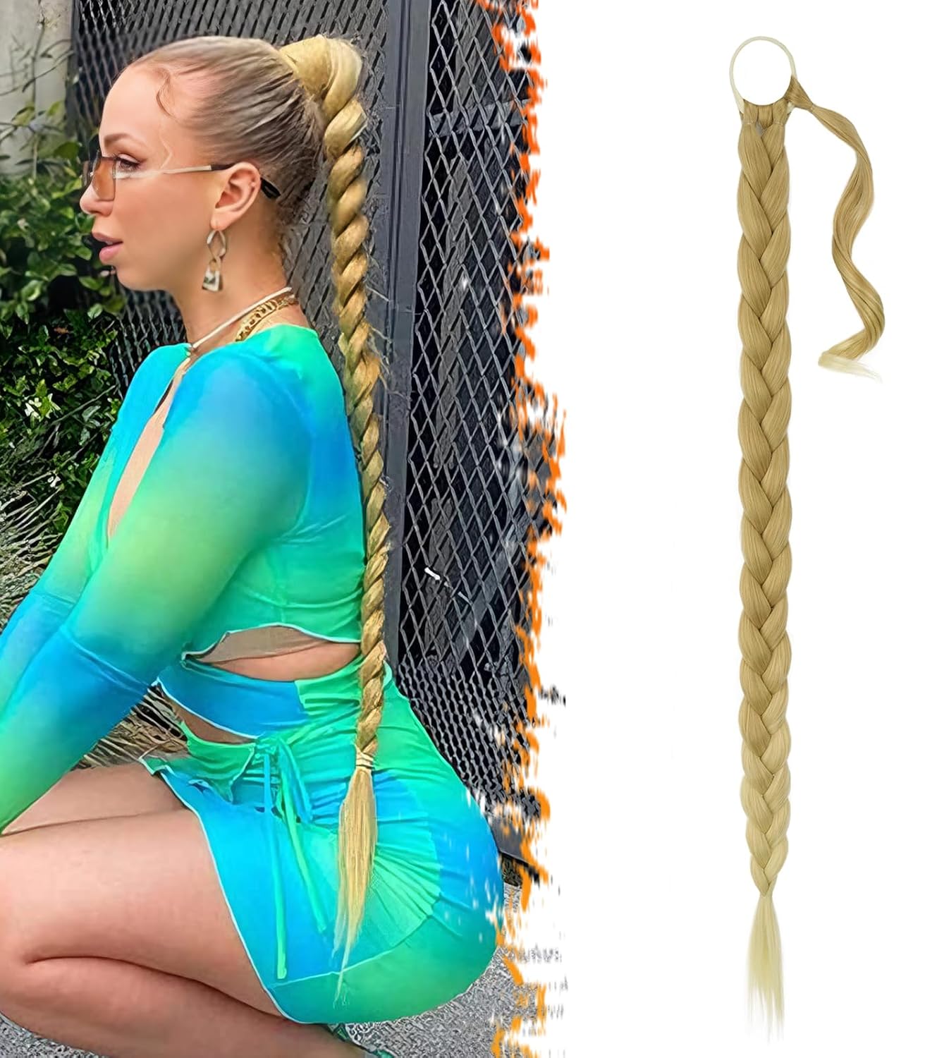 30 Inch Long Braided Ponytail Extension - Copper Red Wrap Around Hairpiece | Synthetic Hair for Women