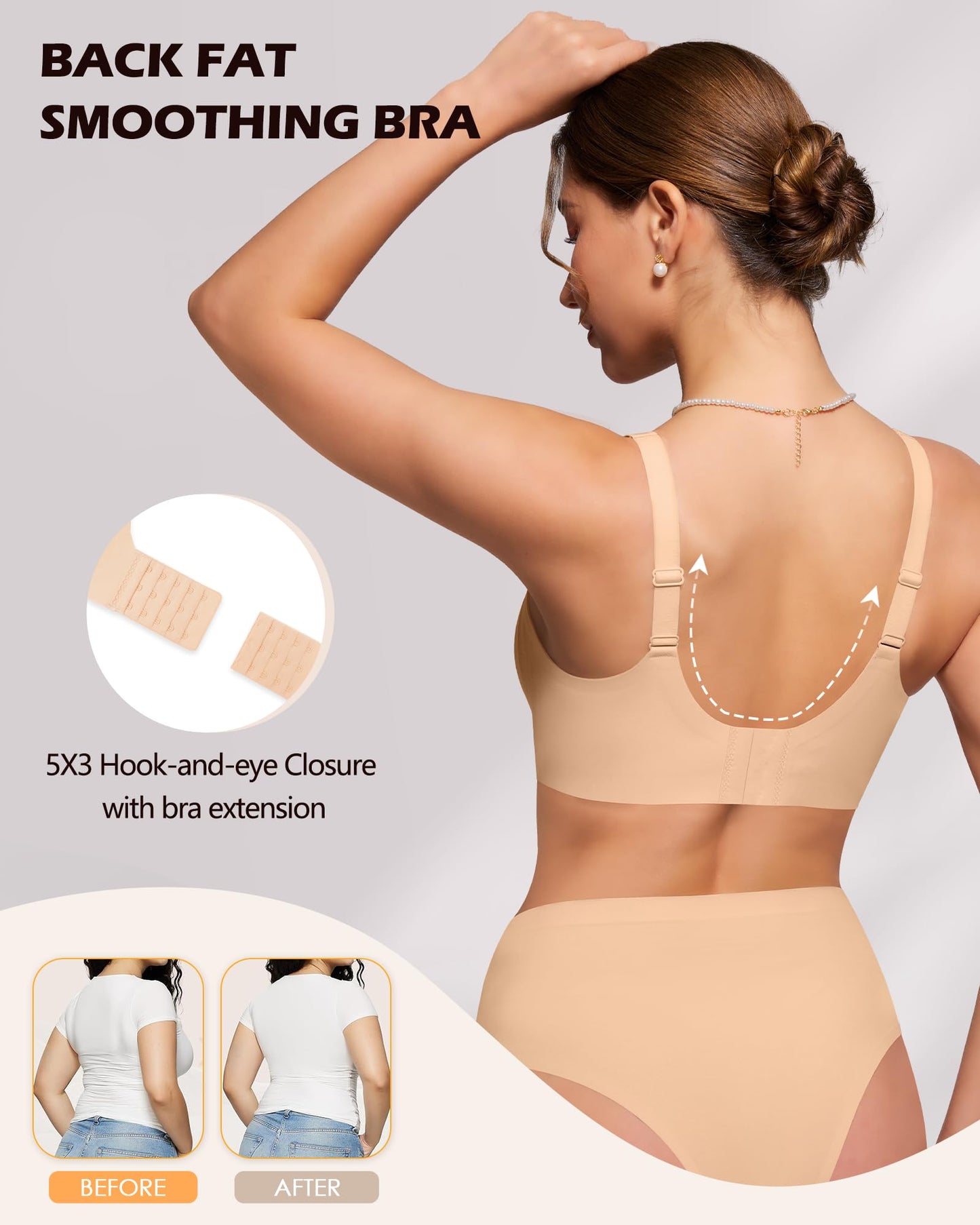 HORISUN Deep V Wireless Seamless Bra Comfortable Push Up Bras for Women No Underwire Everyday Bra with Support and Lift (Nude 36D)
