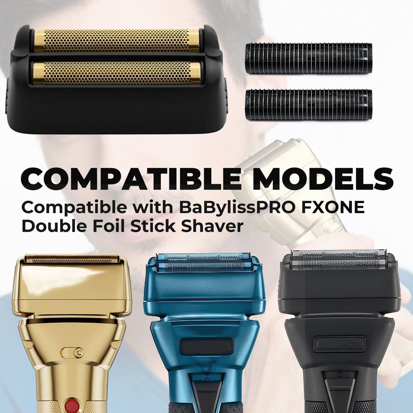Shaver Replacement Foil and Cutter for BaBylissPRO FXONE Double Foil Stick Shaver，Hypoallergenic Extra-close Shaver Replacement Head (FX79RF2MB(Black)-1 Pack)
