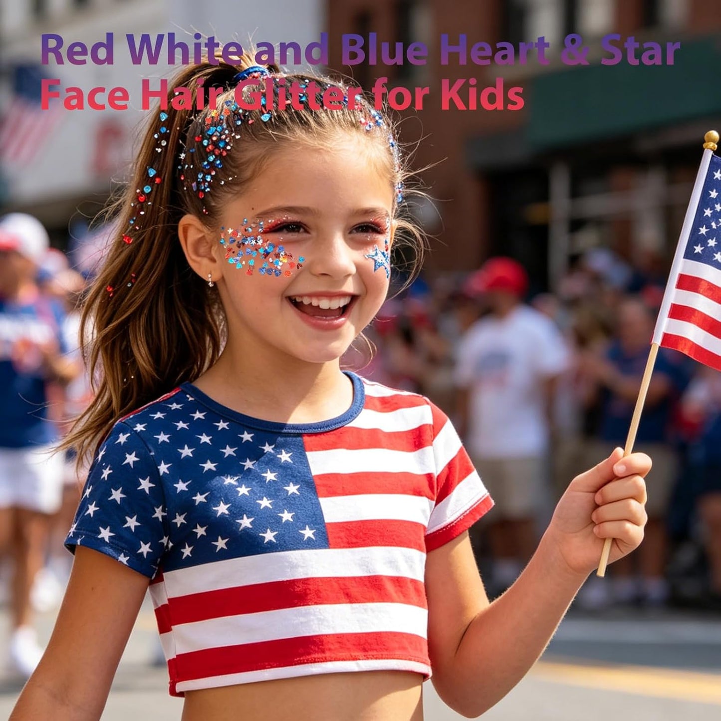 Red, White & Blue Face Glitter Stick - Patriotic USA Accessories for 4th of July | Heart & Star Sequins