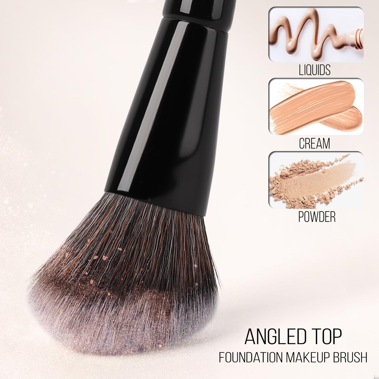 Foundation & Bronzer Duo Brush - Dual-Ended Angled & Round Top Contour Makeup Brush | Synthetic Bristles for Liquid & Powder Blending (Black)