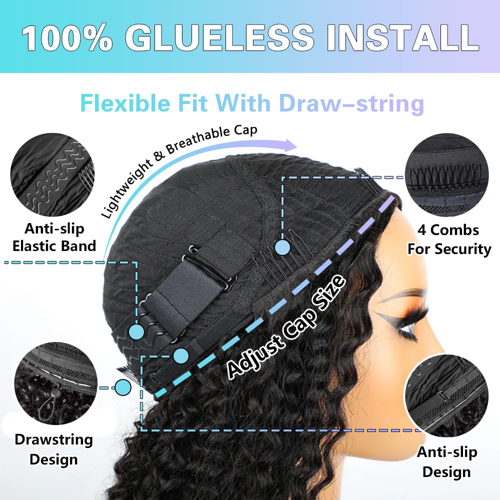 Curly Half Wig - Human Hair Water Wave 24 Inch | 200% Density, Glueless, Beginner Friendly