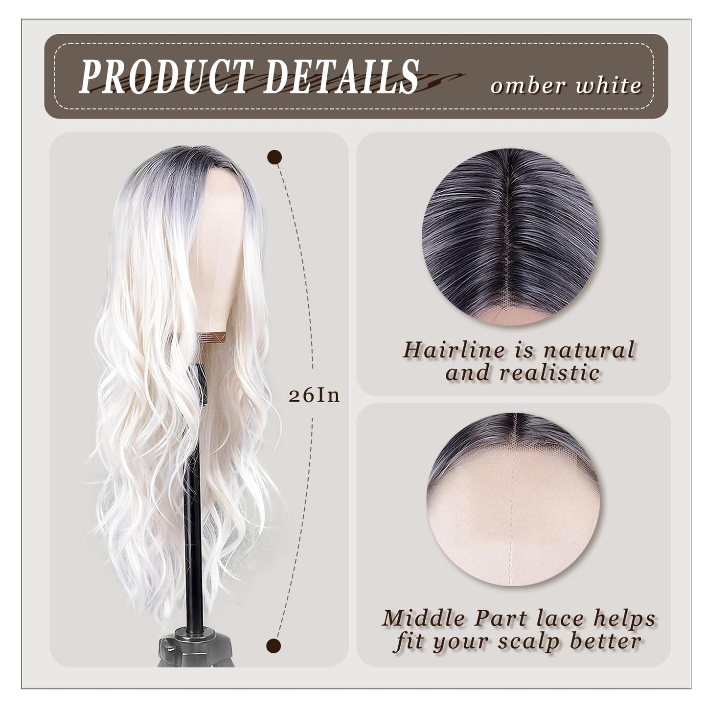 Ombre White Wig - 26 Inch Long Wavy Synthetic Hair for Daily Wear | Cosplay & Halloween