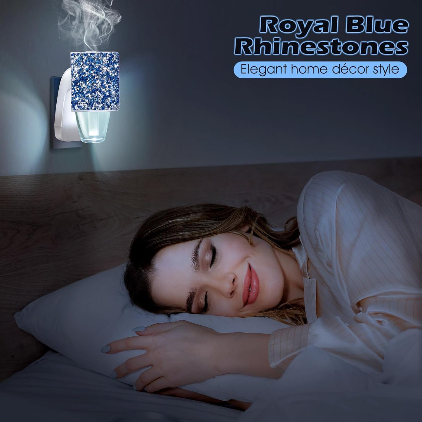 Wall Fragrance Plug-In with Night Light | Essential Oil Diffuser for Home & Office - Round Rhinestone (Royal Blue)