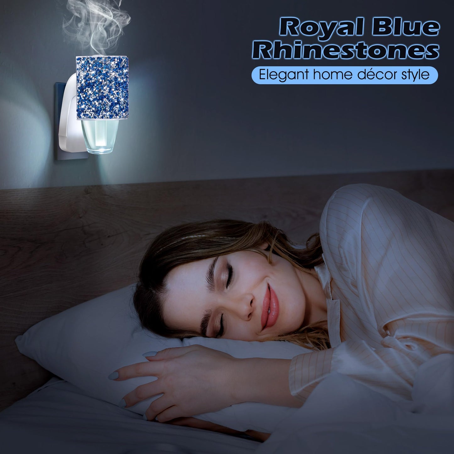Hohean Wall Fragrance Plug in with Night Light, Compatible with Bath & Body Works WallFlower Fragrance, Wall Plug Essential Oil Diffuser with Nightlight for Home, Office, Round Rhinestone (Royal Blue)