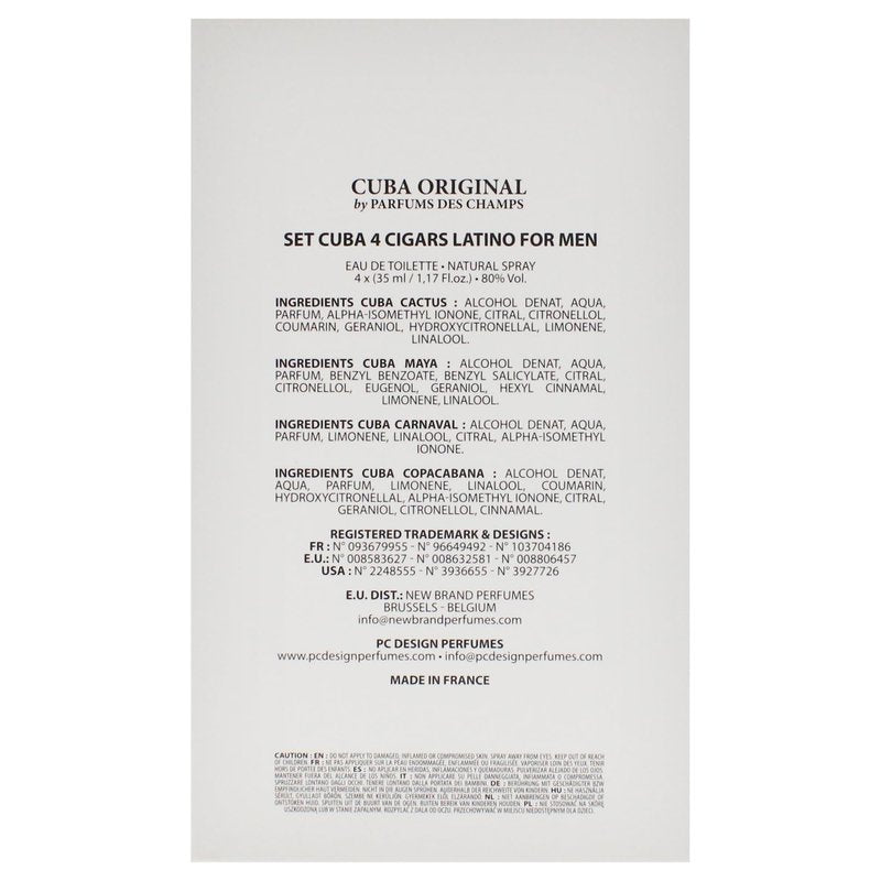 Cuba Latino Collection By Champs For Men. 4 Pc. Gift Set (Contains Eau De Toilette Spray 1.17 Oz / 35 Ml Of Carnaval, Cactus, Maya & Copacabana)