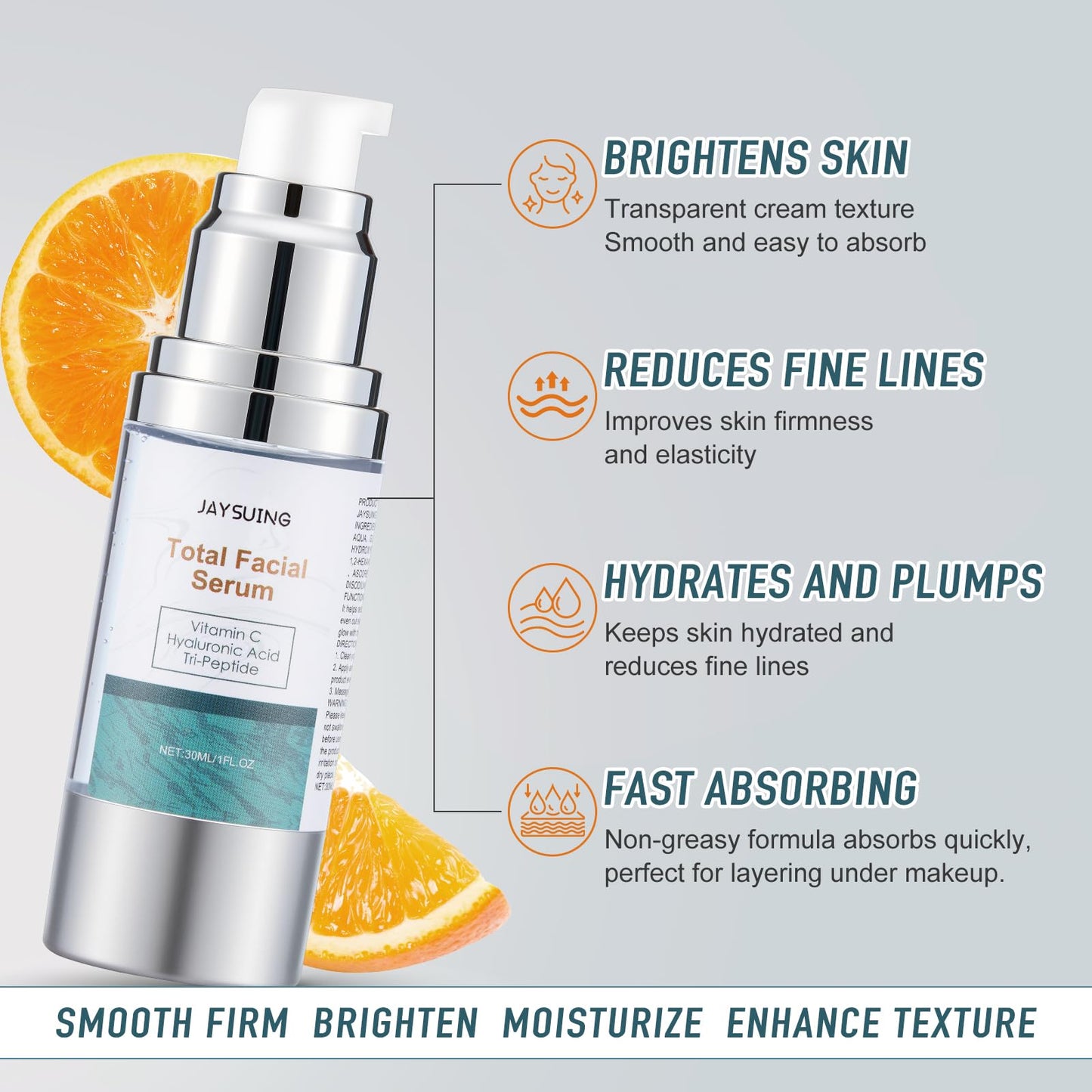Vitamin C Serum for Face with Hyaluronic Acid & Peptides - Anti Aging Serum for Women & Men, Dark Spot Corrector for Firming, Hydrating Treatment to Reduce Wrinkles & Fine Lines, 1 fl oz