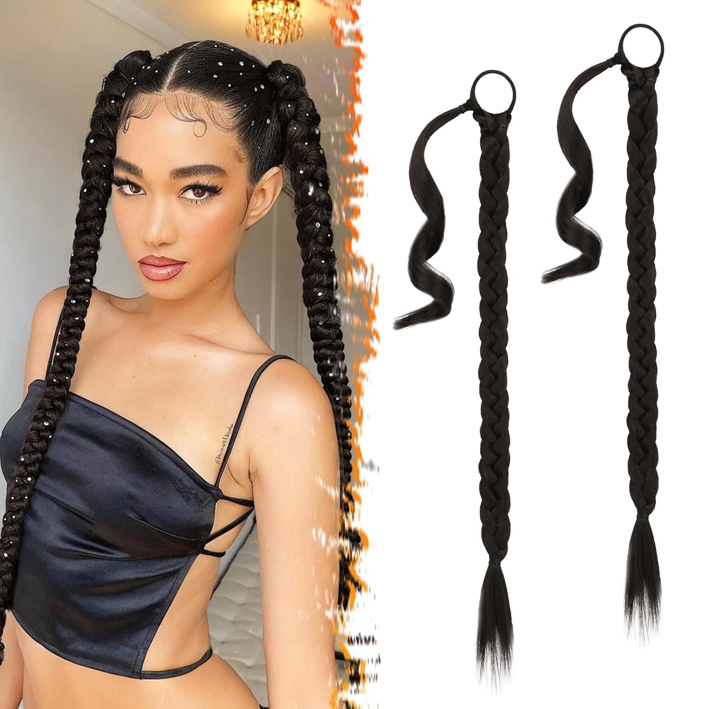 30 Inch Long Braided Ponytail Extension - Copper Red Wrap Around Hairpiece | Synthetic Hair for Women
