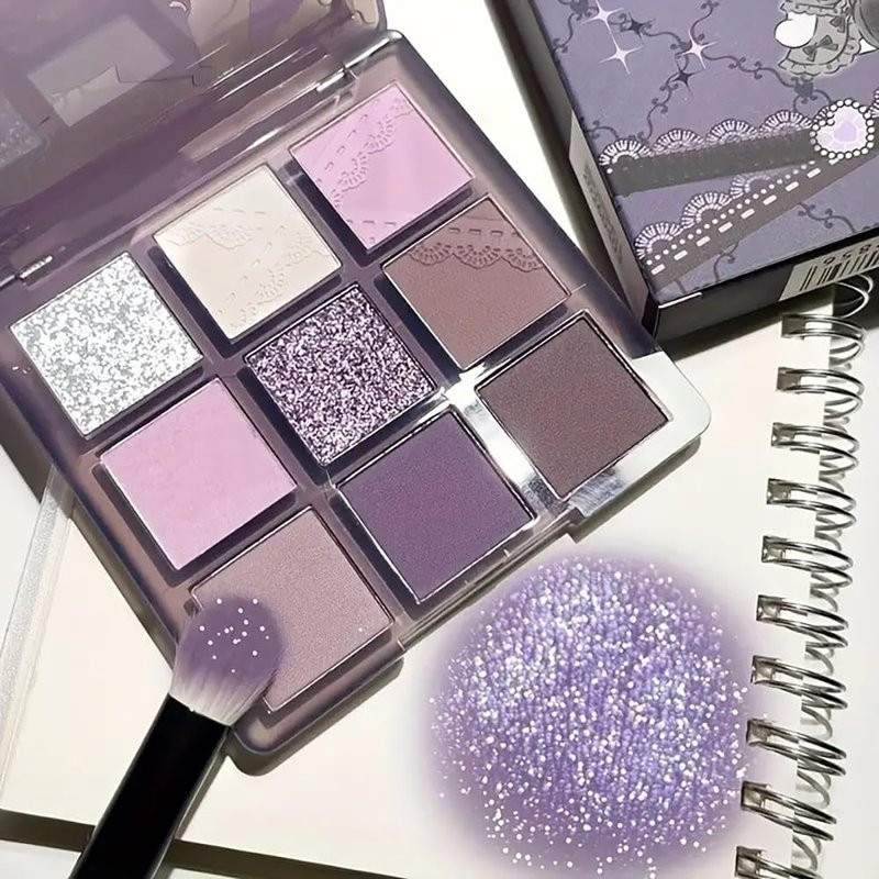Lavender Whisper Eyeshadow Palette - 9 Blendable Lilac & Purple Shades | Matte & Glitter Finishes for Romantic Looks