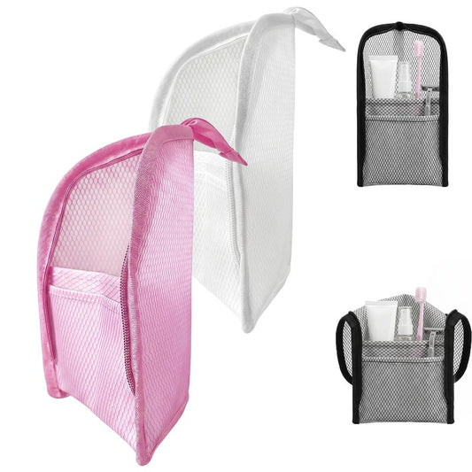 PZAHYAW Standing Toiletry Bag, Portable Lightweight Travel Toiletry Bag, Waterproof EVA Mesh Travel Makeup Bag, Hanging Cosmetic Organizer for Bathroom, Travel (Pink+White)