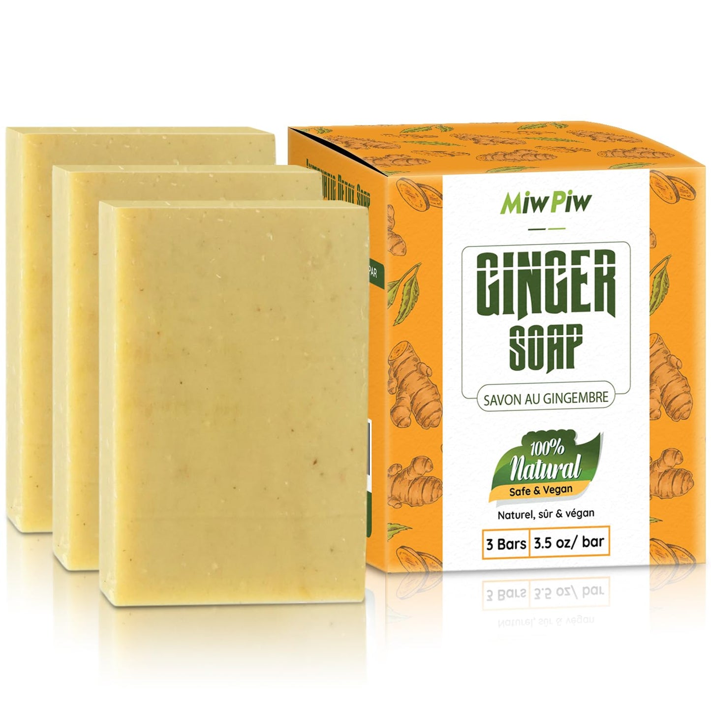 Miw Piw Ginger Soap Lymphatic Drainage Pack 3 - Anti-Cellulite Skin Tightening - Natural Ingredients Detox Soaps for Deep Clean Shower, Detoxification, Rejuvenating