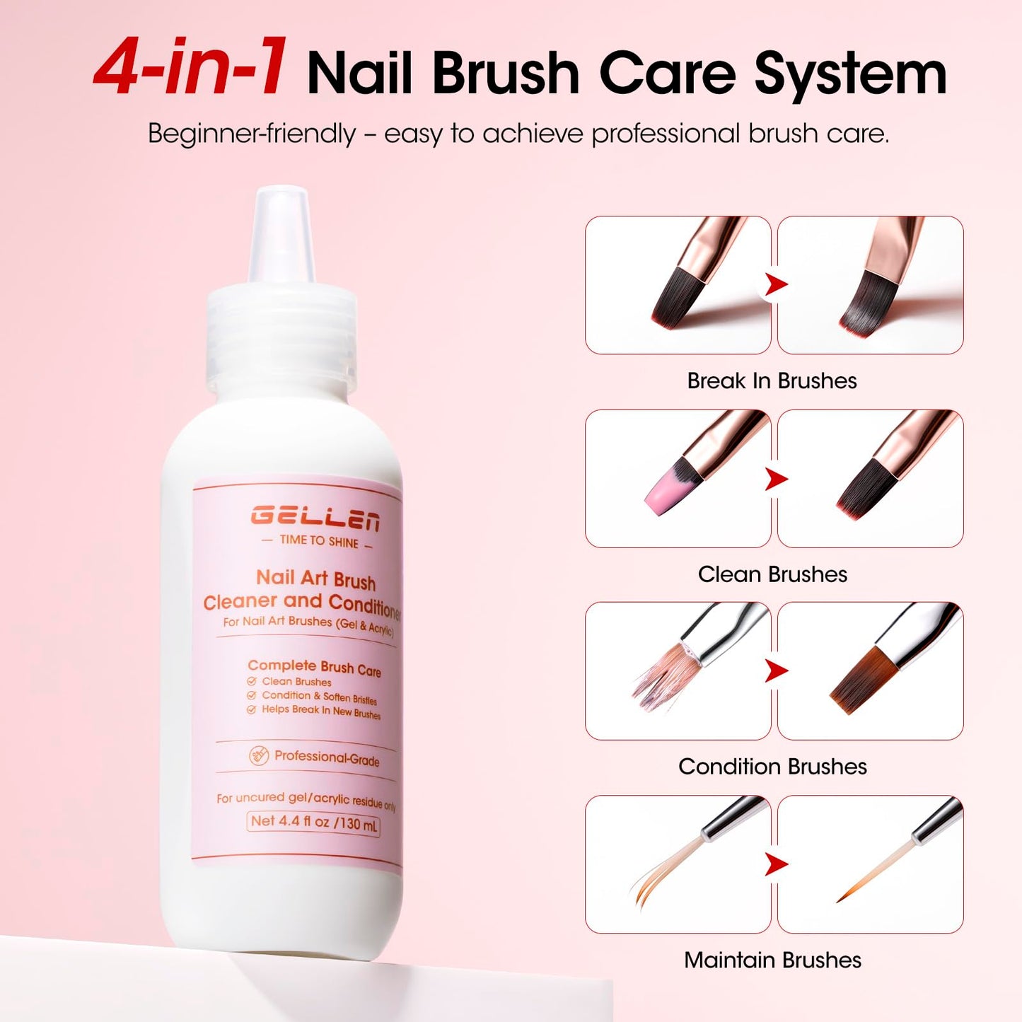 Gellen Nail Art Brush Cleaner with Wash Cup & 100Pcs Cotton Pads