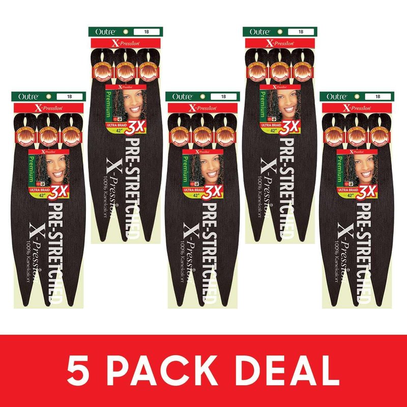 Outre X-Pression Pre-Stretched Braid 42" - 3X Braid Pack in Off Black 1B | Perfect for Braiding Styles