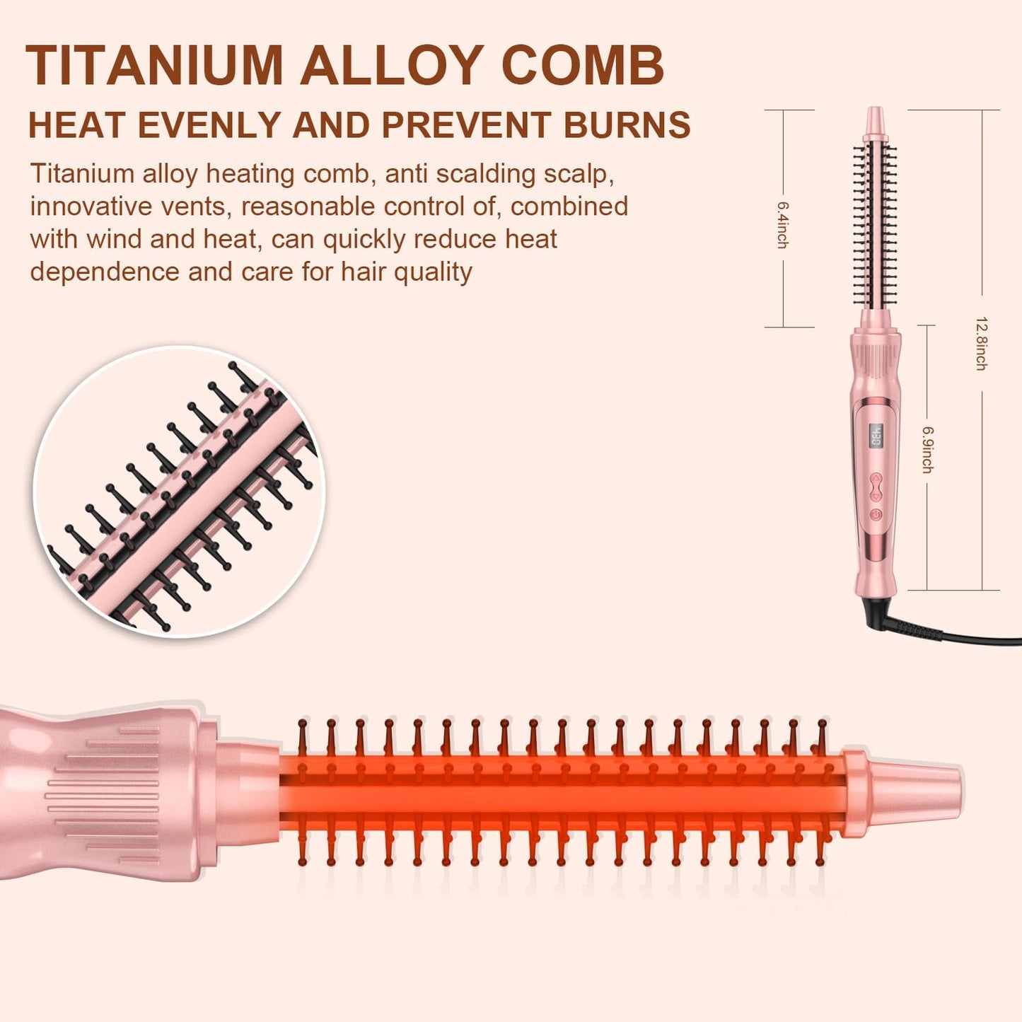 Heated Round Brush - 0.5 Inch Small Curling Brush for Volumizing | Pink Ceramic Tourmaline Ionic Hair Styler
