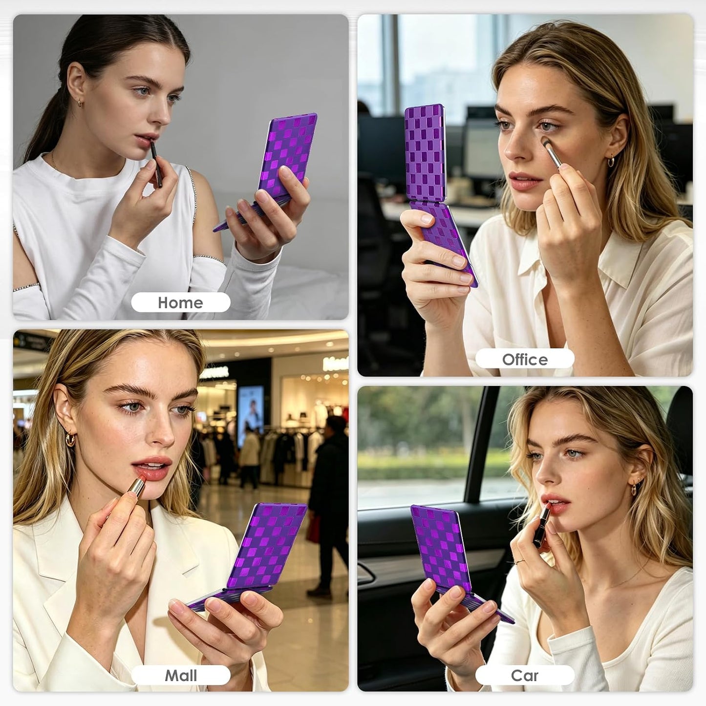 Unique Neon Checkered Compact Travel Mirror - Stylish Pocket Mirror for Women